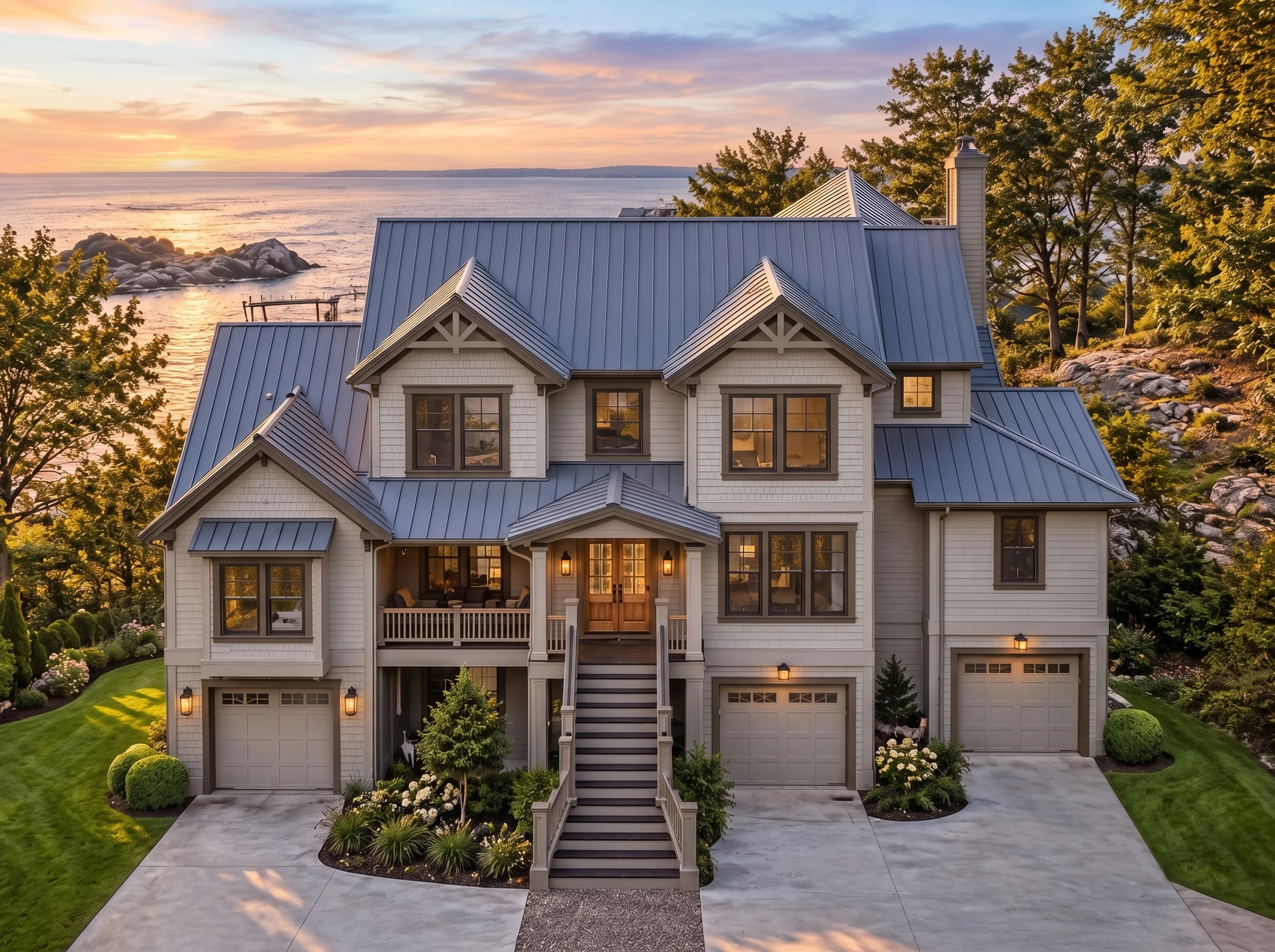 Plan  17-1036 – Hayes Crossing |  Coastal Traditional – 5-Bed, 5-Bath, 4,222 SF - Mushroom Taupe, AI-generated exterior concept