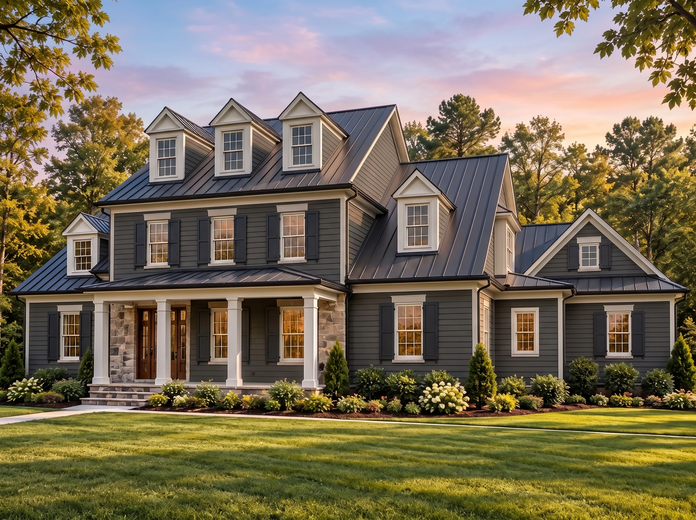 Plan  17-1037 – The Smith Manor |  Colonial – 5-Bed, 5-Bath, 5,621 SF - Warm Charcoal, AI-generated exterior concept