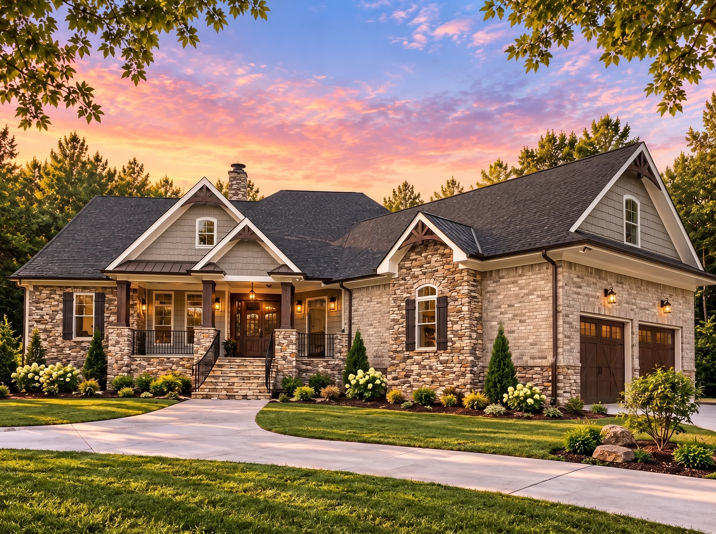 Plan  17-1039 – Auburn Grove Residence  | Craftsman Ranch – 4-Bed, 3.5-Bath, 3,237 SF - Natural Brick, AI-generated exterior concept