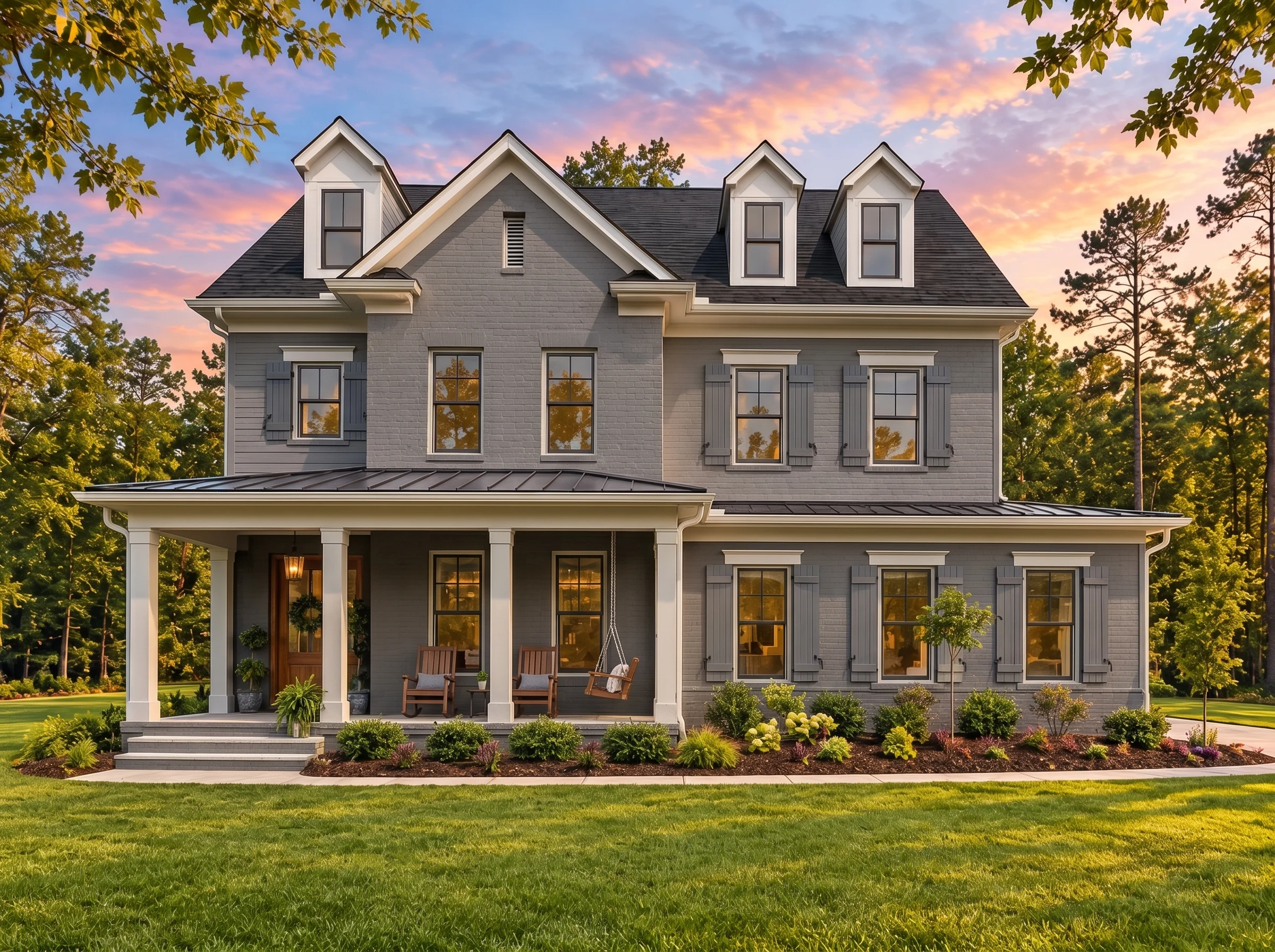 Plan  17-1060 – Nashville Country |  Colonial – 4-Bed, 5-Bath, 3,729 SF - Warm Charcoal, AI-generated exterior concept
