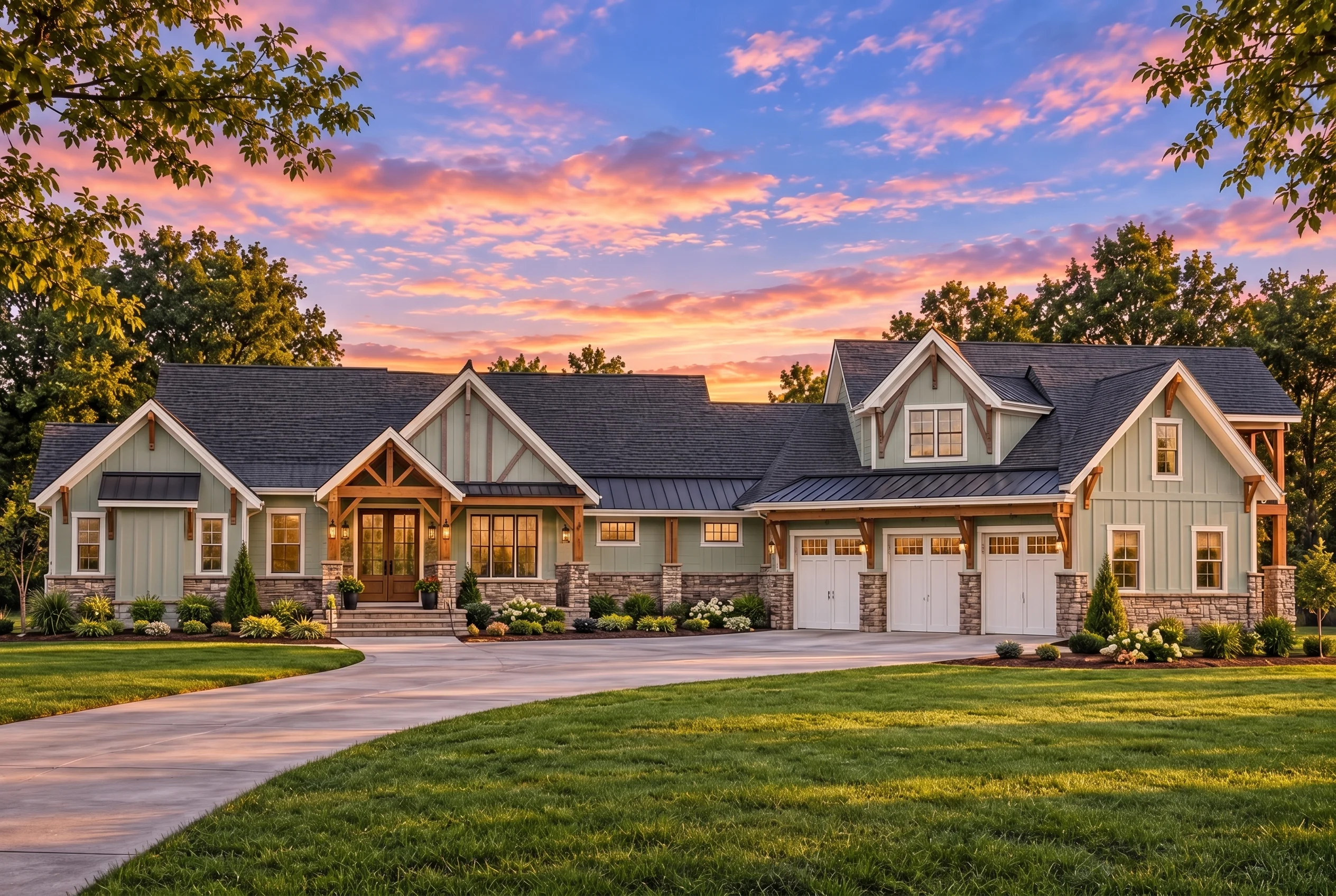Plan  17-1073 – Scar Estate | Modern - Muted Sage, AI-generated exterior concept
