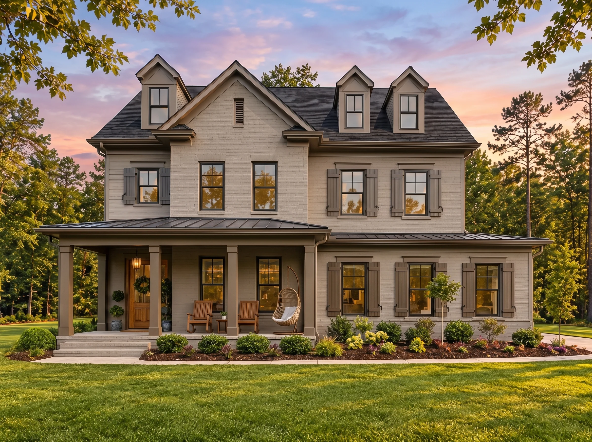 Plan  17-1060 – Nashville Country |  Colonial – 4-Bed, 5-Bath, 3,729 SF - Mushroom Taupe, AI-generated exterior concept
