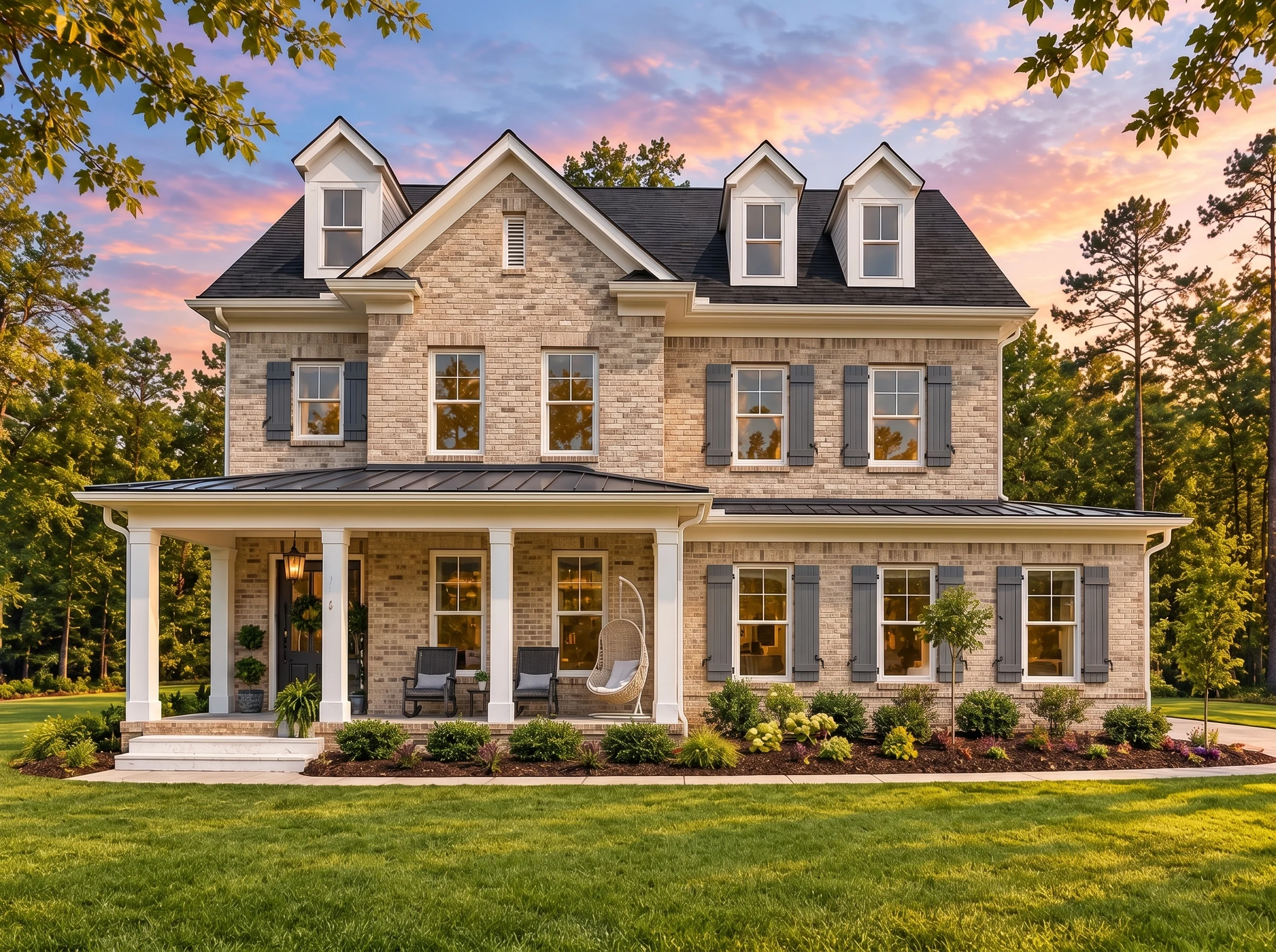Plan  17-1060 – Nashville Country |  Colonial – 4-Bed, 5-Bath, 3,729 SF - Natural Brick, AI-generated exterior concept