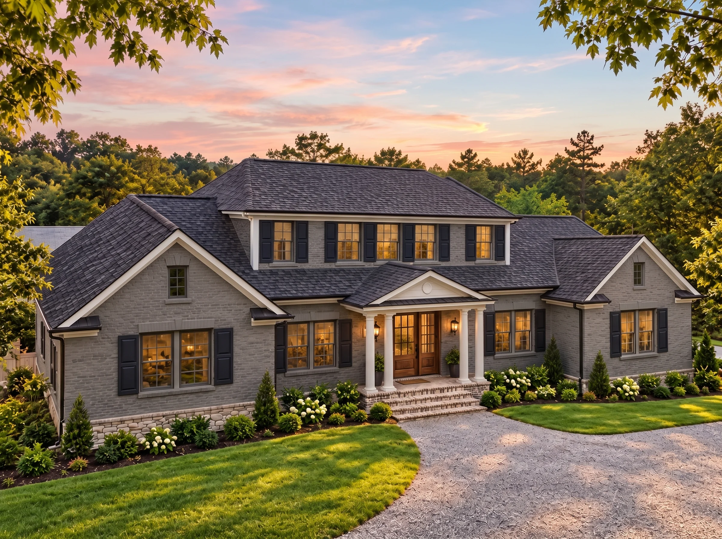 Plan  17-1142 – The Taylor Farmhouse  | Traditional Colonial – 5-Bed, 5.5-Bath, 4,521 SF - Warm Charcoal, AI-generated exterior concept