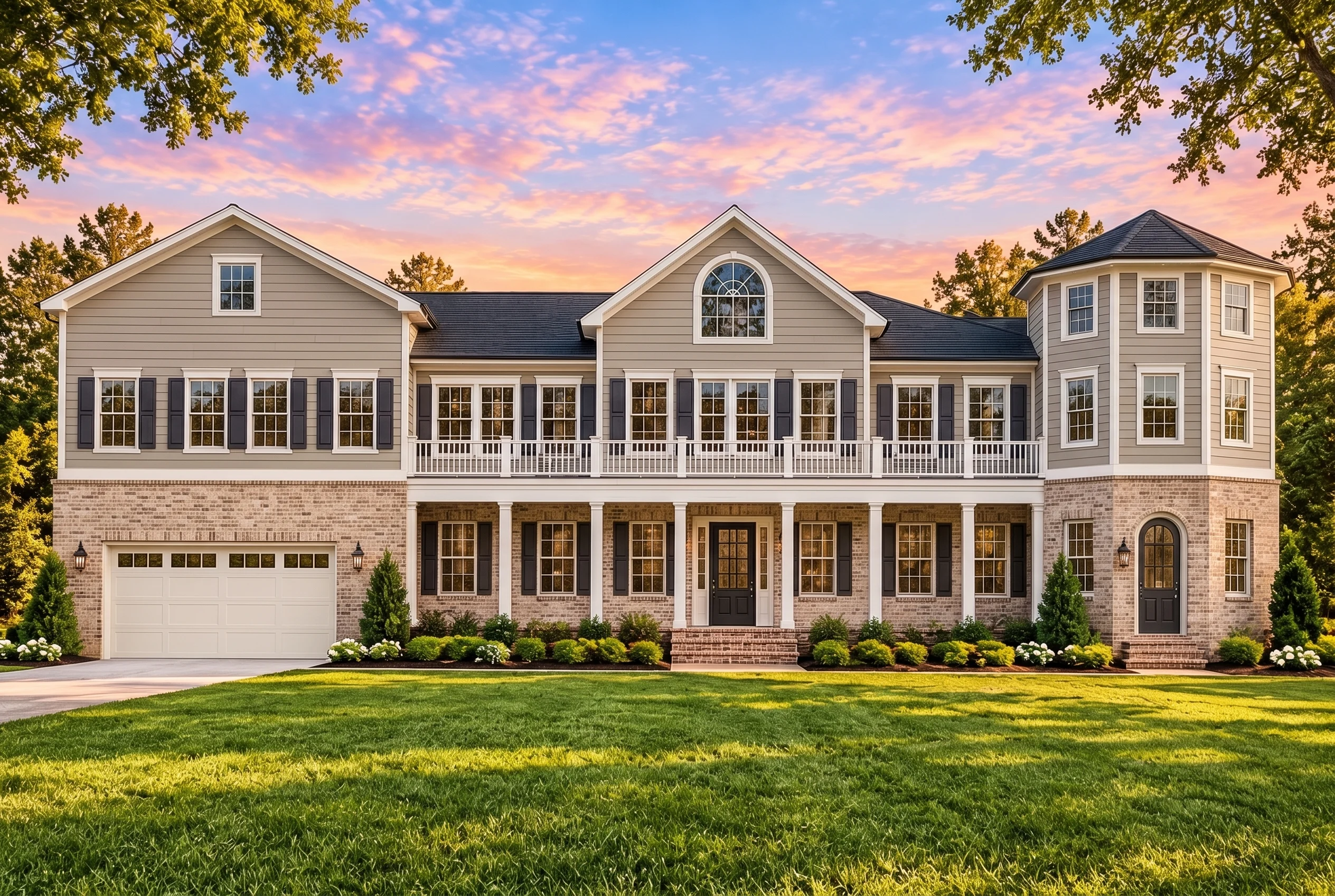 Plan  17-1150 – Lancaster Place |  Colonial Revival – 3-Bed, 4.5-Bath, 4,773 SF - Natural Brick, AI-generated exterior concept