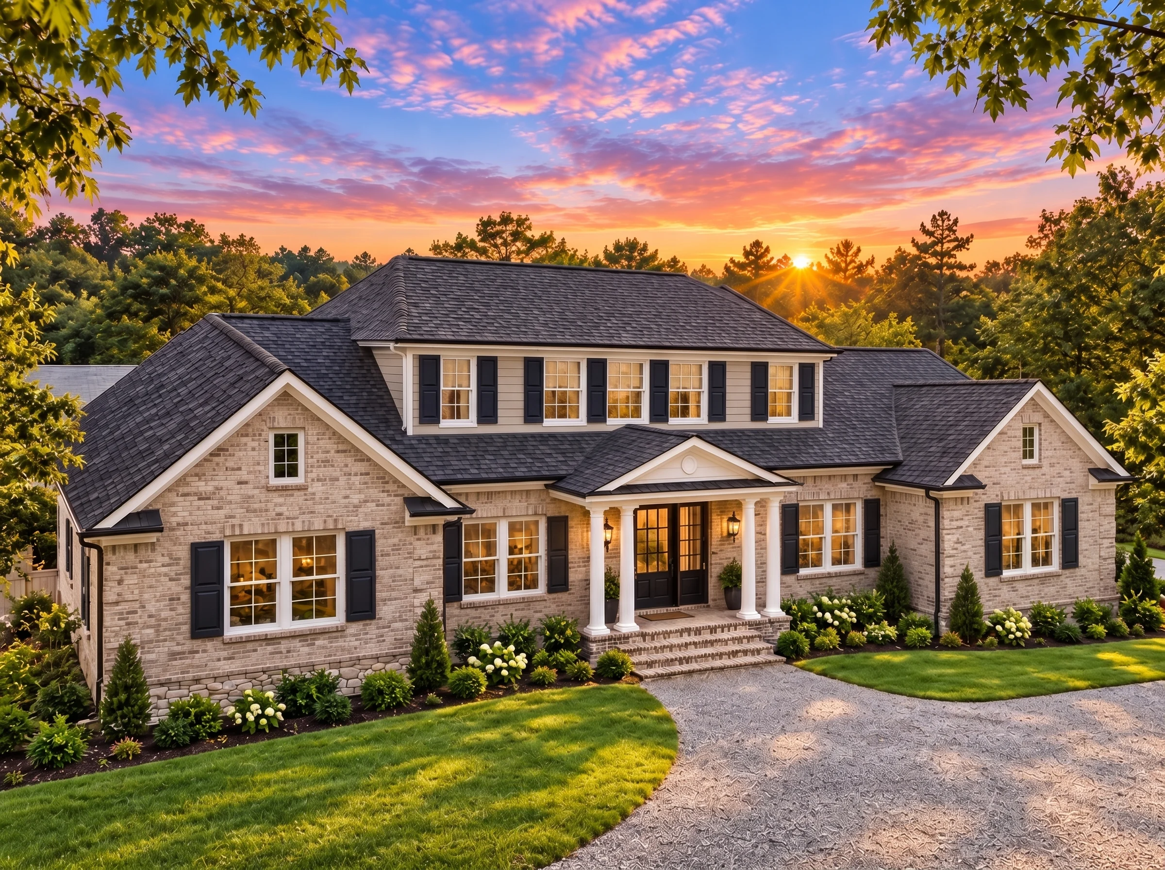 Plan  17-1142 – The Taylor Farmhouse  | Traditional Colonial – 5-Bed, 5.5-Bath, 4,521 SF - Natural Brick, AI-generated exterior concept