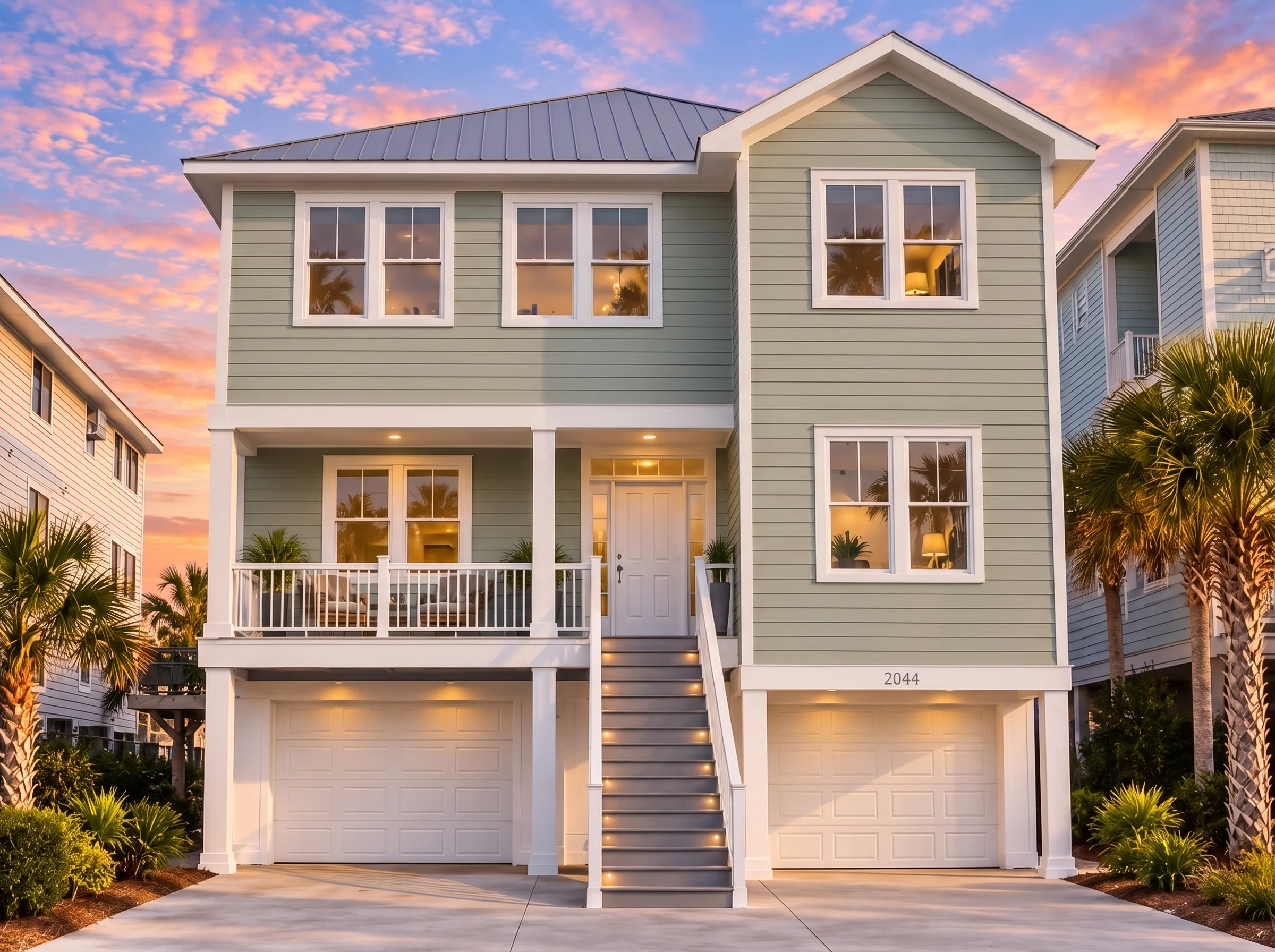 Plan  17-1117 – Moore Walk | Coastal  – 6-Bed, 5-Bath, 4,113 SF - Muted Sage, AI-generated exterior concept