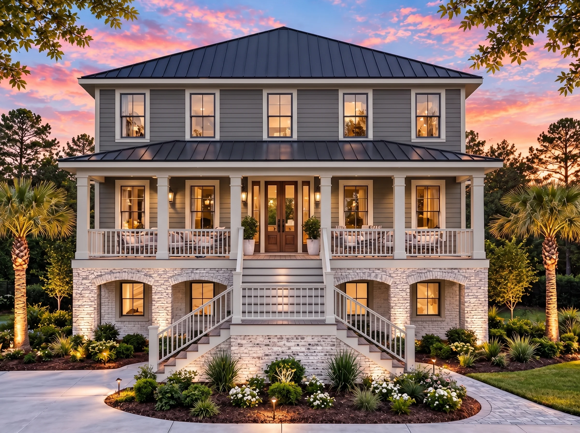 Plan  17-1359 – Auburn Creek Chalet  | Coastal Traditional – 3-Bed, 4.5-Bath, 3,489 SF - Warm Charcoal, AI-generated exterior concept