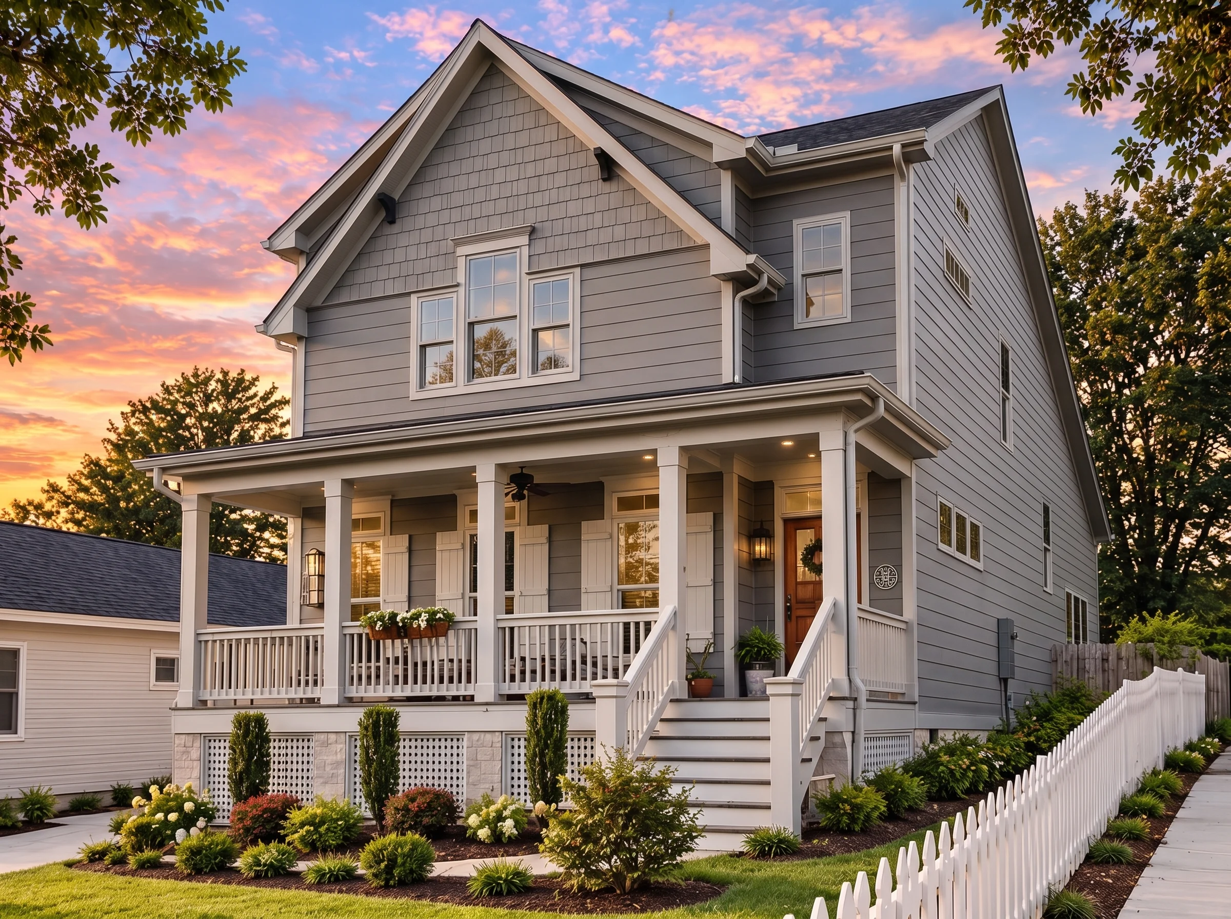 Plan  17-1351 – Lewis Walk |  Traditional Colonial – 3-Bed, 3-Bath, 2,065 SF - Warm Charcoal, AI-generated exterior concept