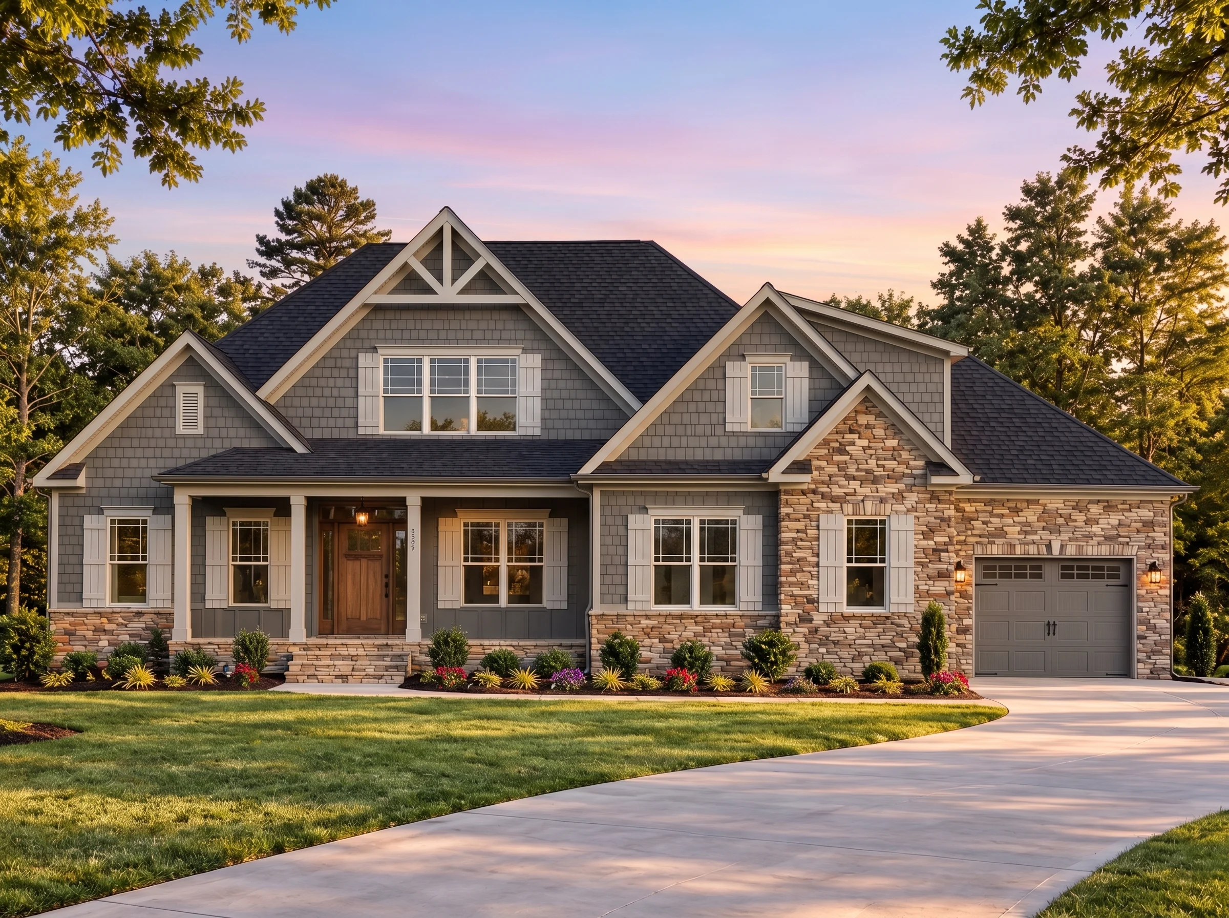Plan  17-1341 – Clark Lodge | New  American – 4-Bed, 3.5-Bath, 3,170 SF - Warm Charcoal, AI-generated exterior concept
