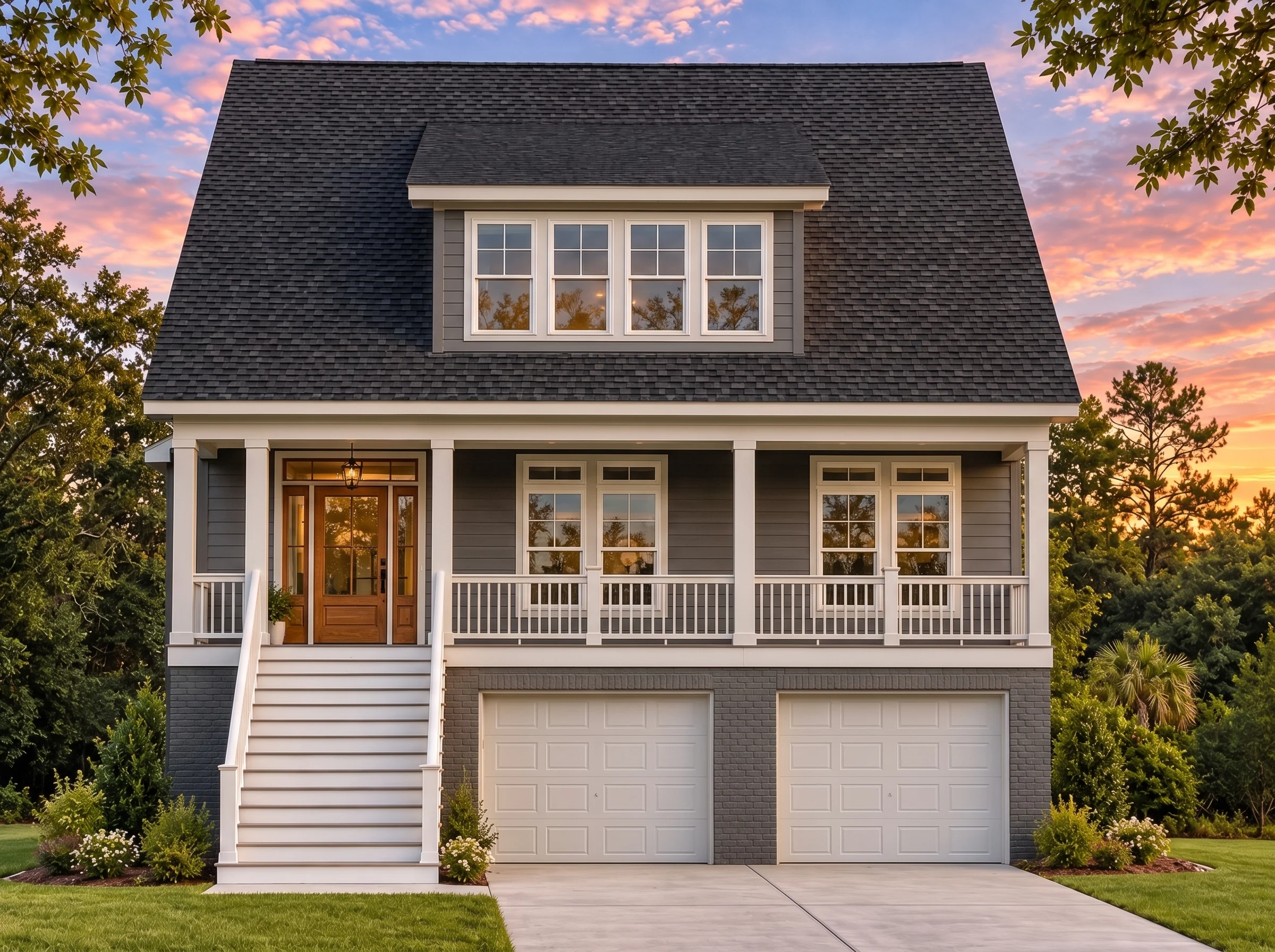 Plan  17-1339 – Typhoon House |  Coastal Traditional – 4-Bed, 3-Bath, 2,515 SF - Warm Charcoal, AI-generated exterior concept