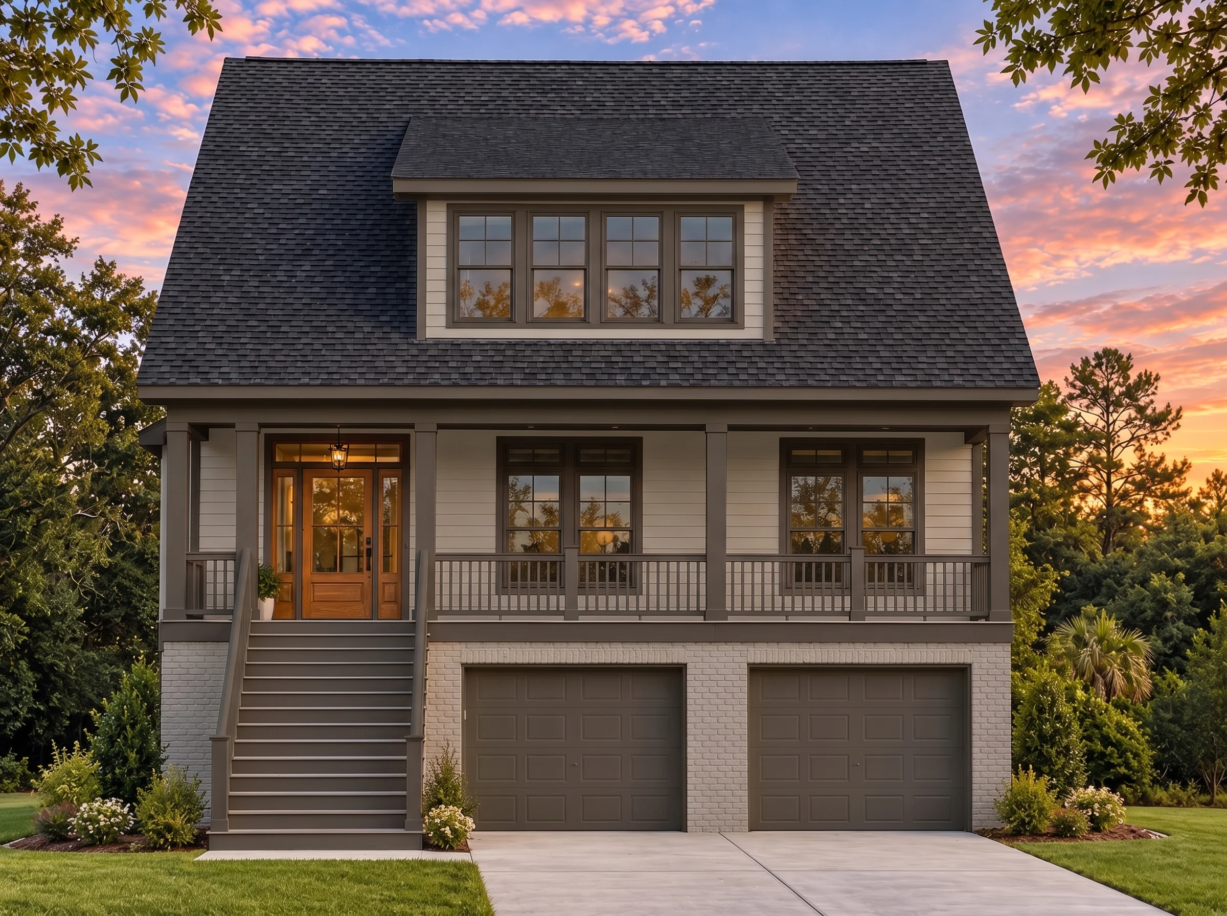 Plan  17-1339 – Typhoon House |  Coastal Traditional – 4-Bed, 3-Bath, 2,515 SF - Mushroom Taupe, AI-generated exterior concept