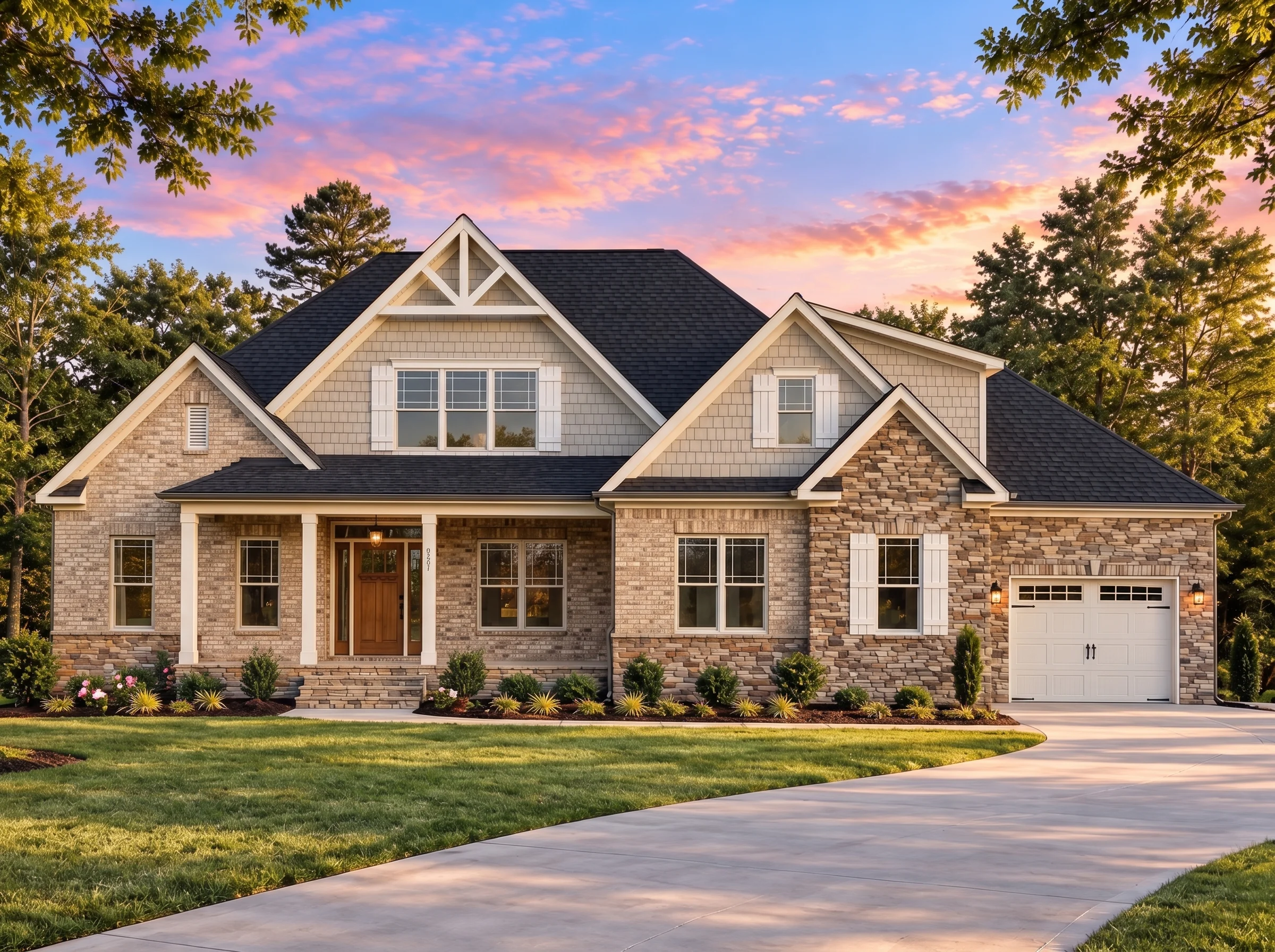 Plan  17-1341 – Clark Lodge | New  American – 4-Bed, 3.5-Bath, 3,170 SF - Natural Brick, AI-generated exterior concept