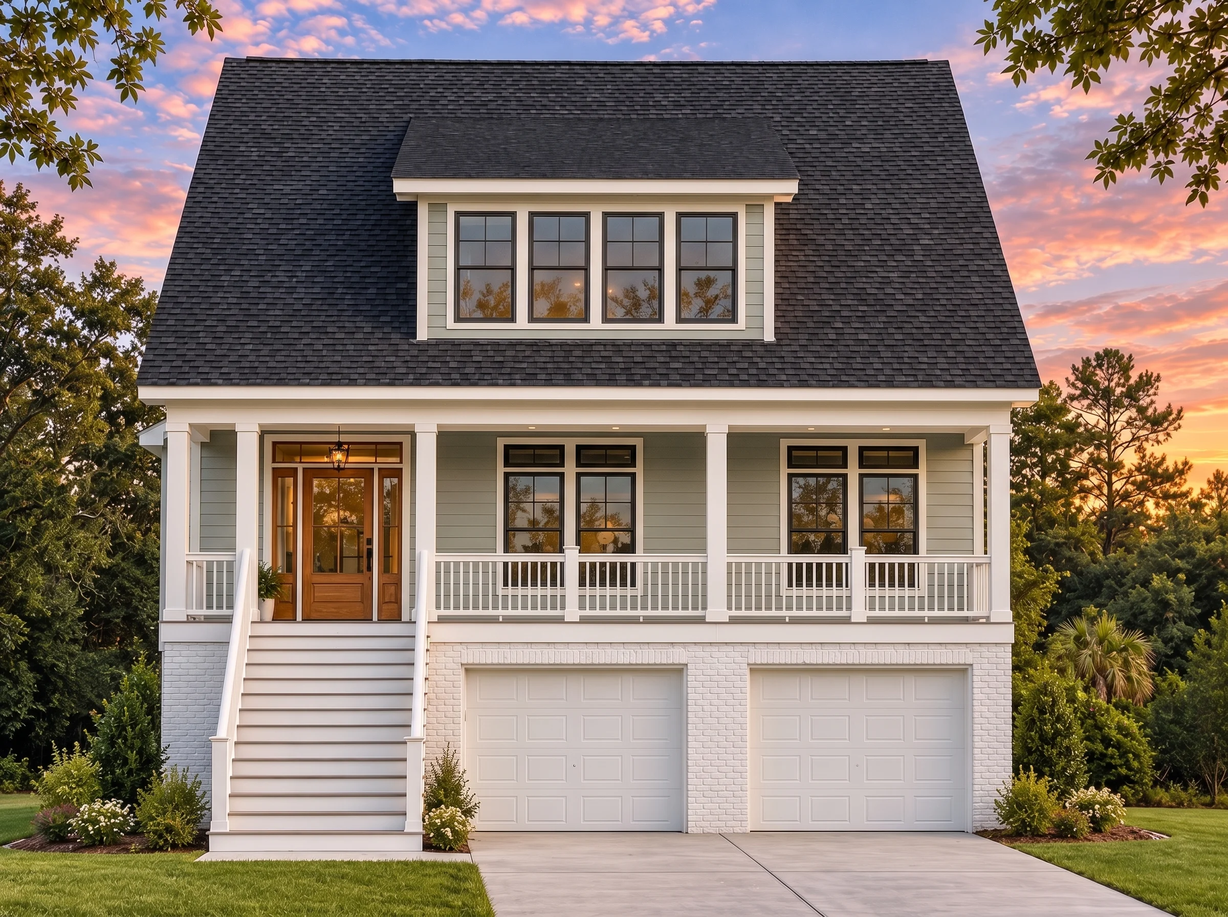 Plan  17-1339 – Typhoon House |  Coastal Traditional – 4-Bed, 3-Bath, 2,515 SF - Muted Sage, AI-generated exterior concept