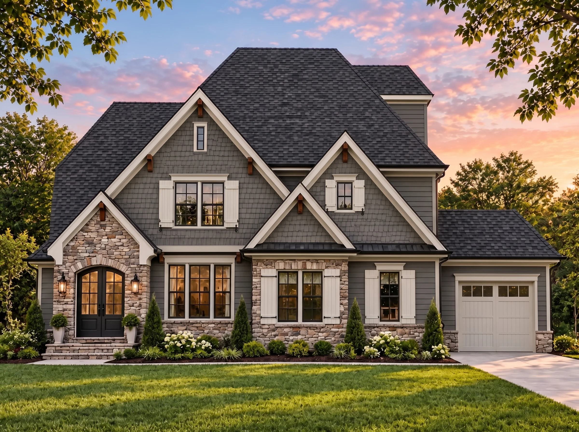 Plan  17-1332 – Montana Basin | New  American – 4-Bed, 3.5-Bath, 1,725 SF - Warm Charcoal, AI-generated exterior concept