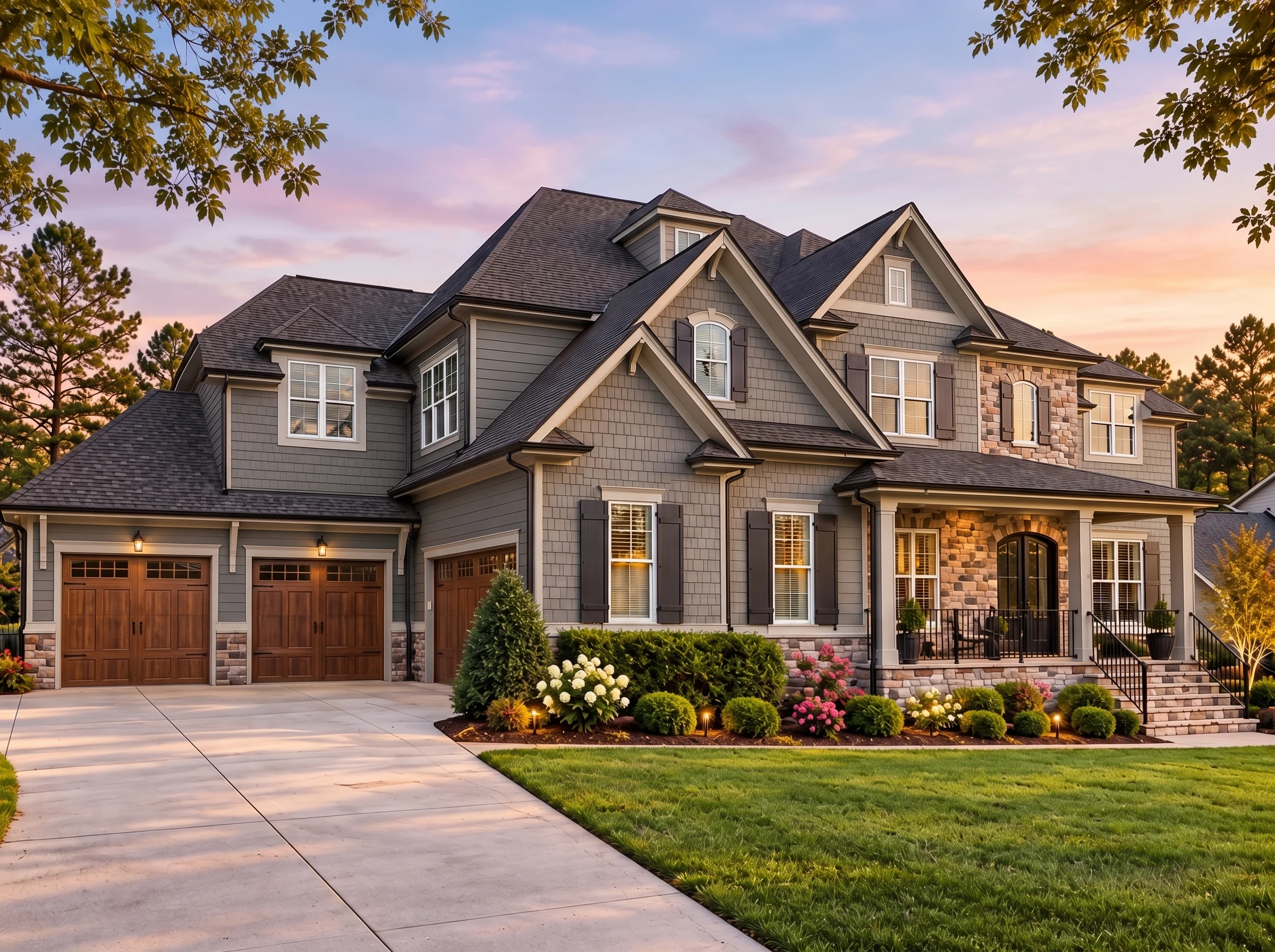 Plan  17-1320 – Martinez Place |  Traditional Colonial – 5-Bed, 5-Bath, 4,753 SF - Warm Charcoal, AI-generated exterior concept
