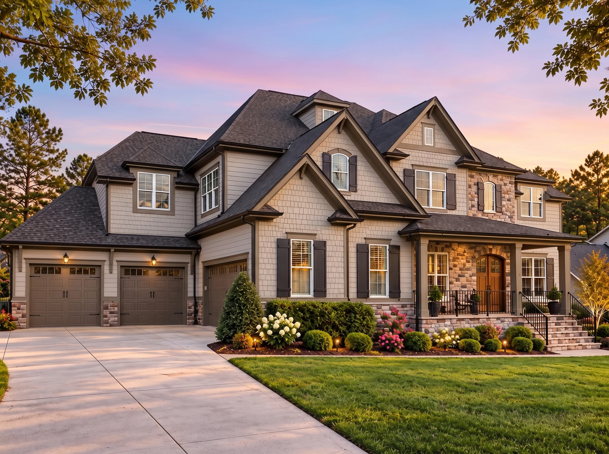 Plan  17-1320 – Martinez Place |  Traditional Colonial – 5-Bed, 5-Bath, 4,753 SF - Mushroom Taupe, AI-generated exterior concept