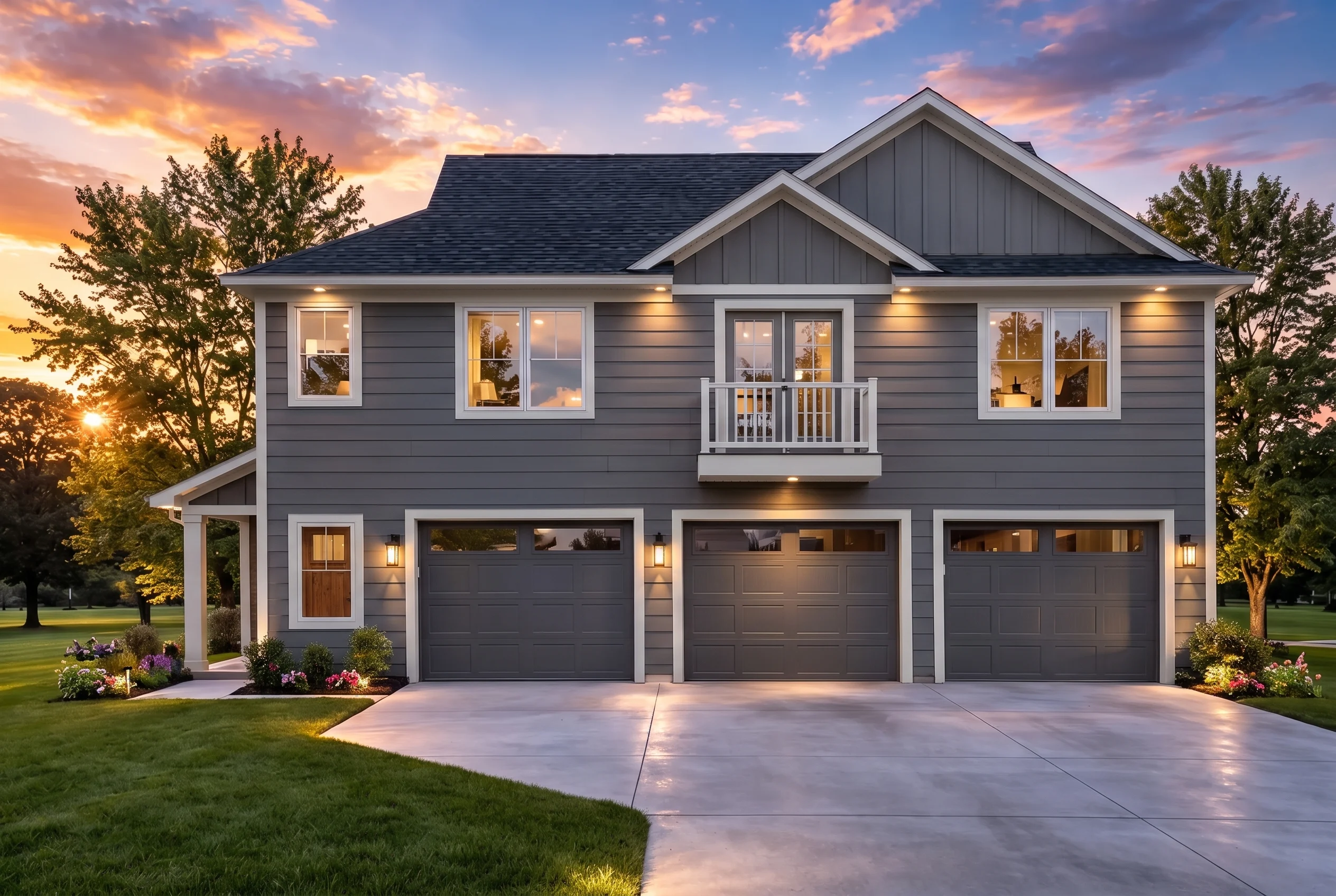 Plan  17-1302 – Aster Landing Estate  | New American – 2-Bed, 1-Bath, 960 SF - Warm Charcoal, AI-generated exterior concept