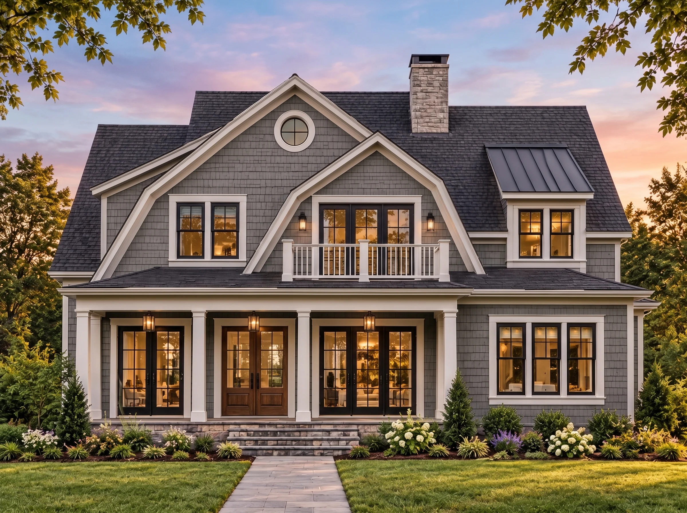 Plan  17-1301 – Kites Farm | Shingle  Style – 5-Bed, 4.5-Bath, 4,244 SF - Warm Charcoal, AI-generated exterior concept