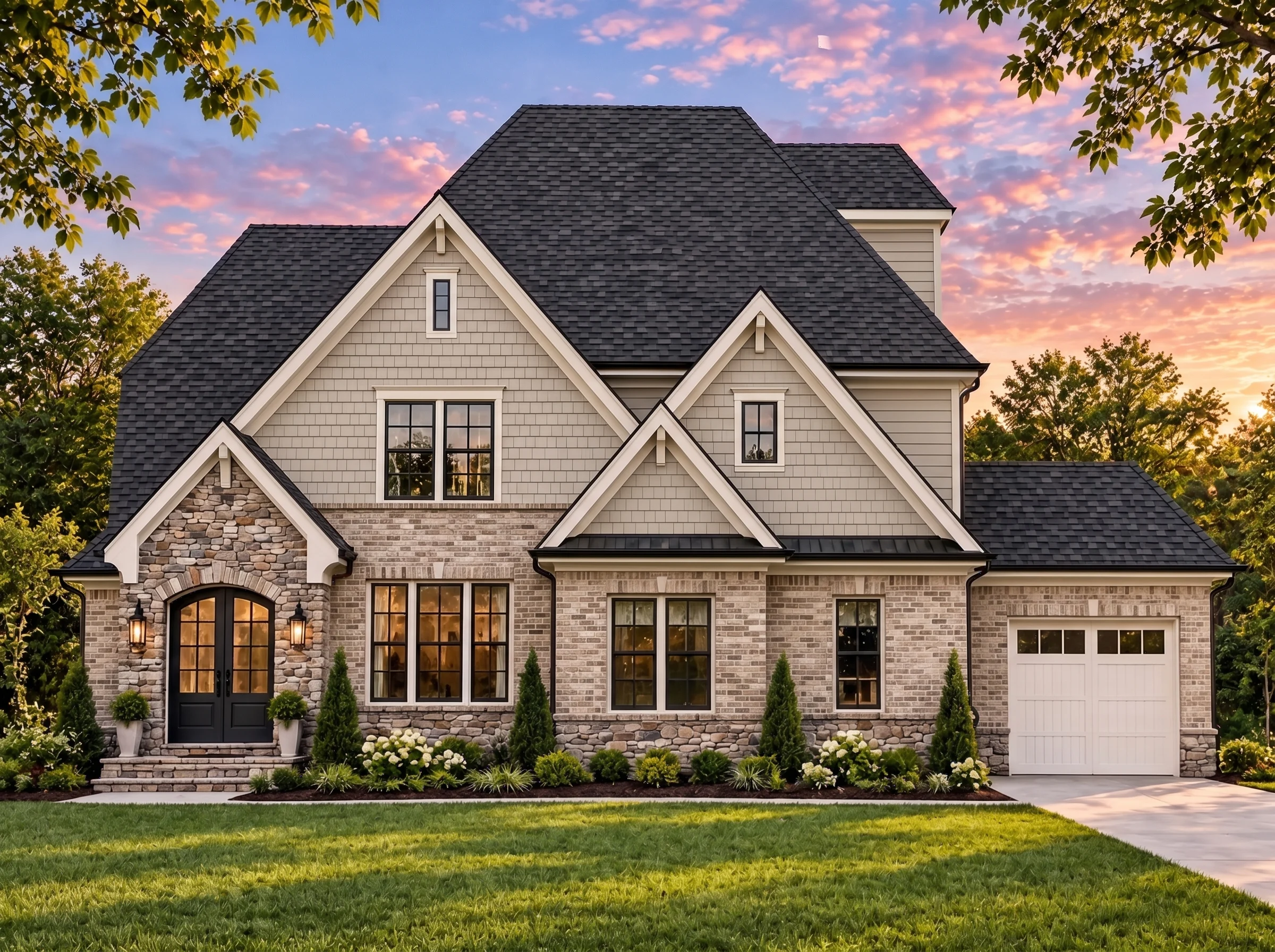 Plan  17-1332 – Montana Basin | New  American – 4-Bed, 3.5-Bath, 1,725 SF - Natural Brick, AI-generated exterior concept