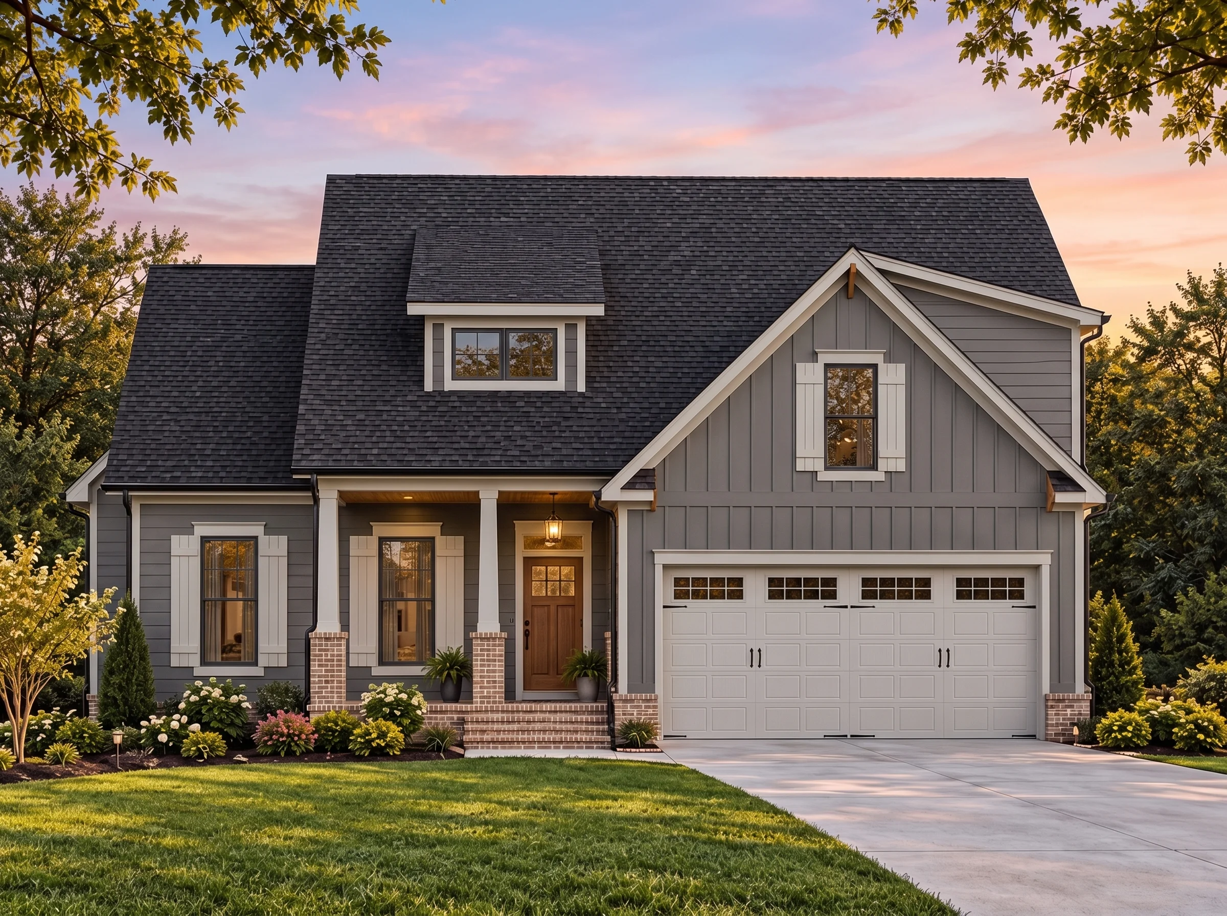 Plan  17-1295 – The Garcia House |  Modern Farmhouse – 3-Bed, 2-Bath, 2,021 SF - Warm Charcoal, AI-generated exterior concept