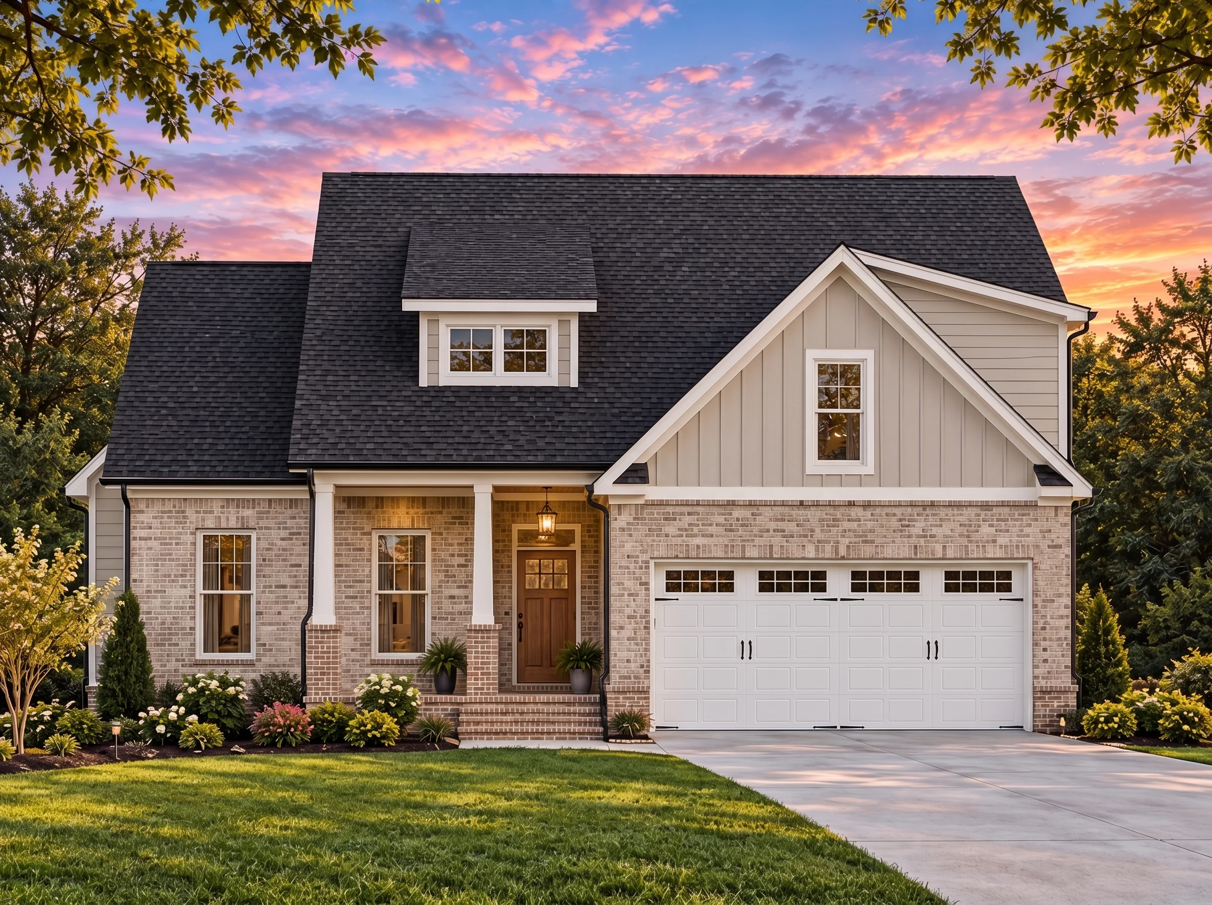 Plan  17-1295 – The Garcia House |  Modern Farmhouse – 3-Bed, 2-Bath, 2,021 SF - Natural Brick, AI-generated exterior concept