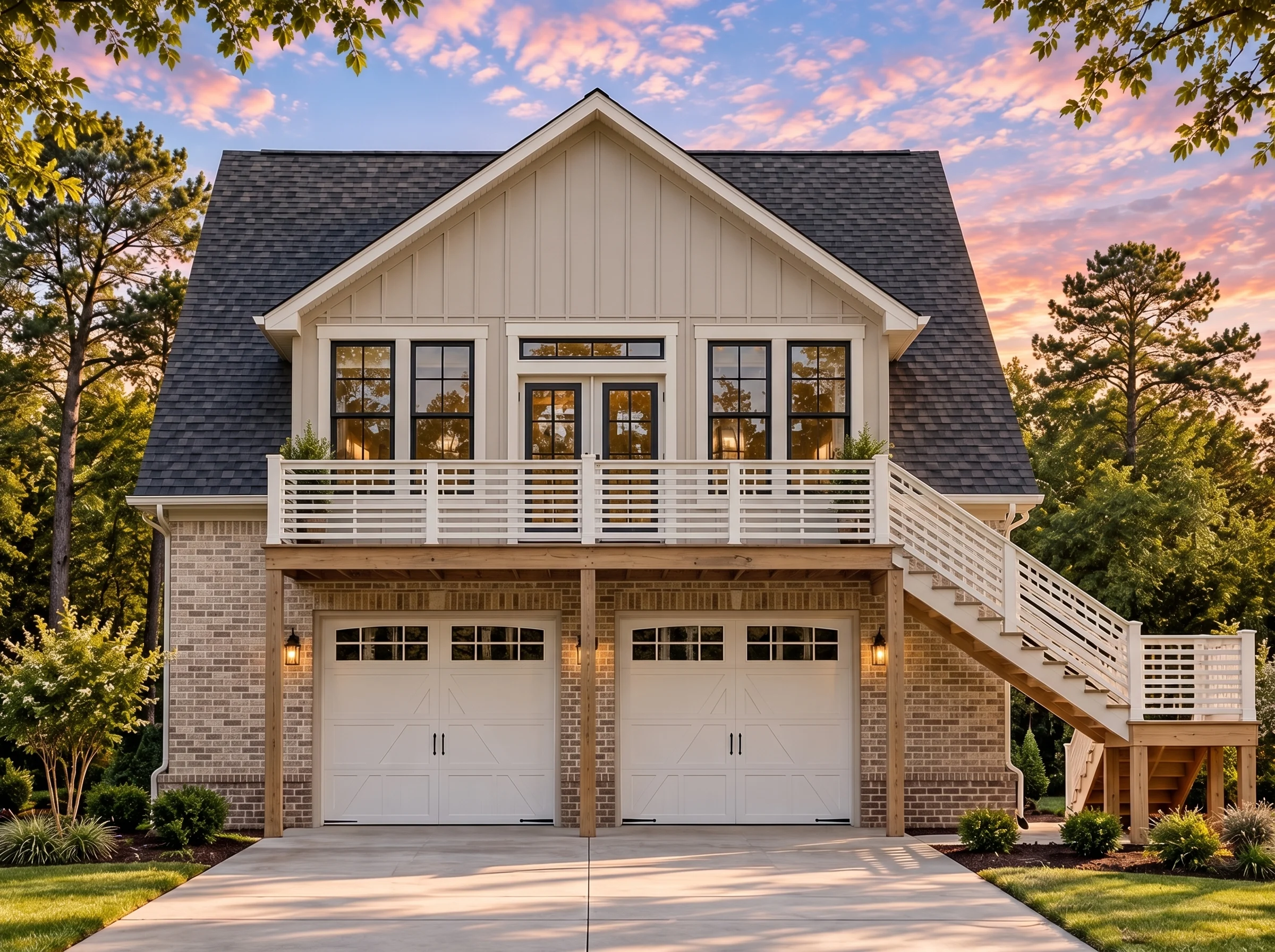 Plan  17-1263 – Aster Ridge Lodge |  Cape Cod Garage – 1-Bed, 1-Bath, 247 SF - Natural Brick, AI-generated exterior concept
