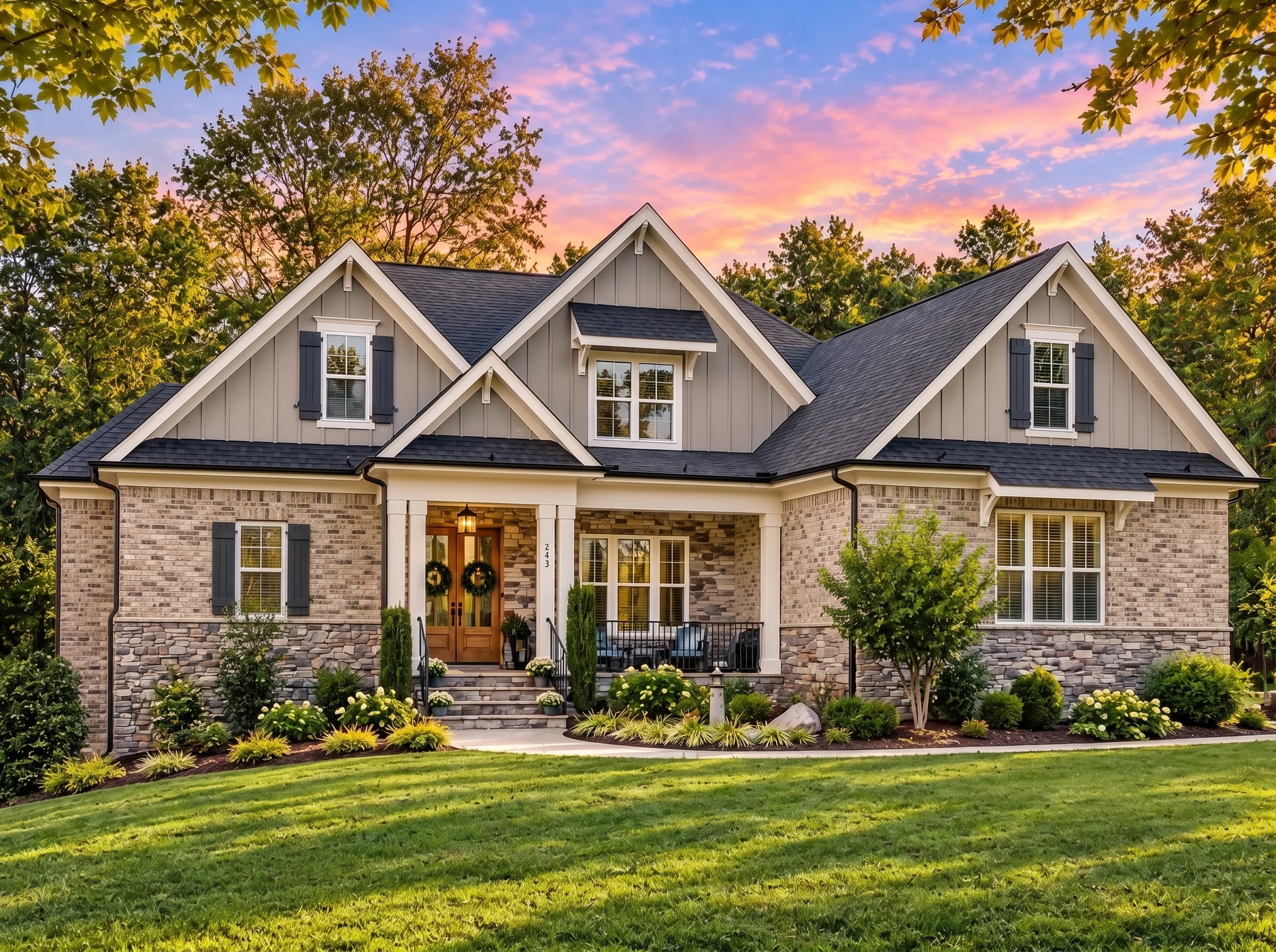 Plan  17-1261 – Manor Pub | New  American – 4-Bed, 4.3-Bath, 3,306 SF - Natural Brick, AI-generated exterior concept