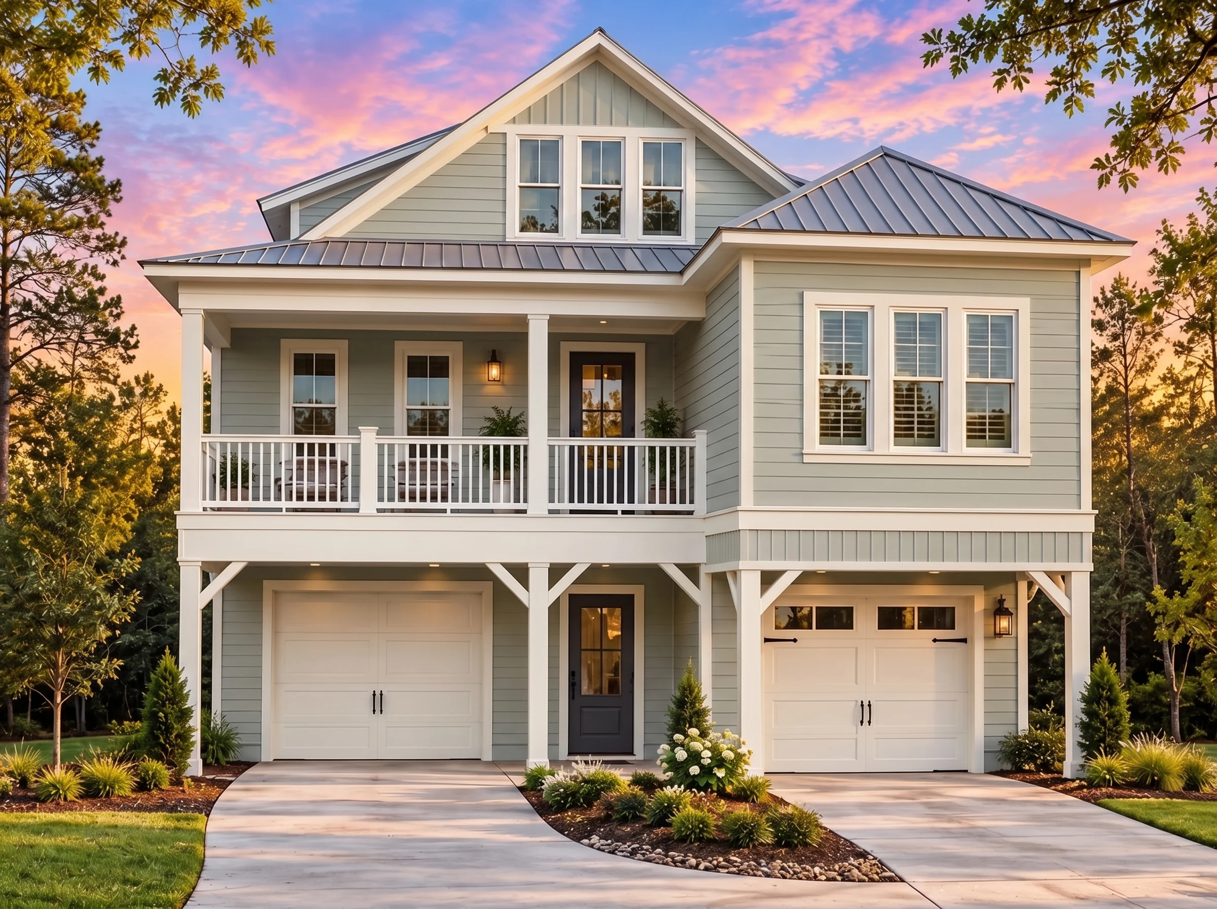 Plan  17-1206 – Harris Crossing |  Traditional European – 3-Bed, 3.5-Bath, 4,791 SF - Muted Sage, AI-generated exterior concept