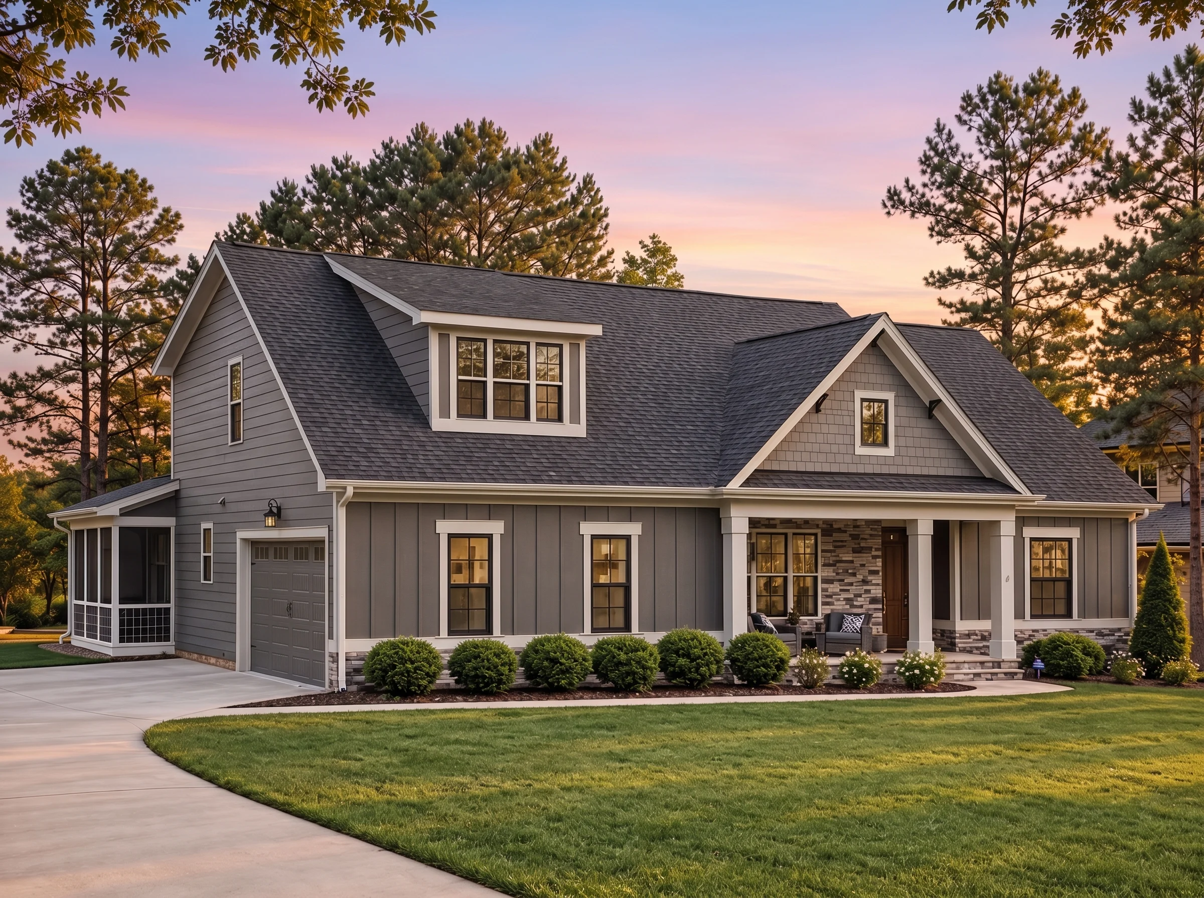 Plan  17-1386 – Honeysuckle Hall |  New American – 5-Bed, 4-Bath, 2,615 SF - Warm Charcoal, AI-generated exterior concept