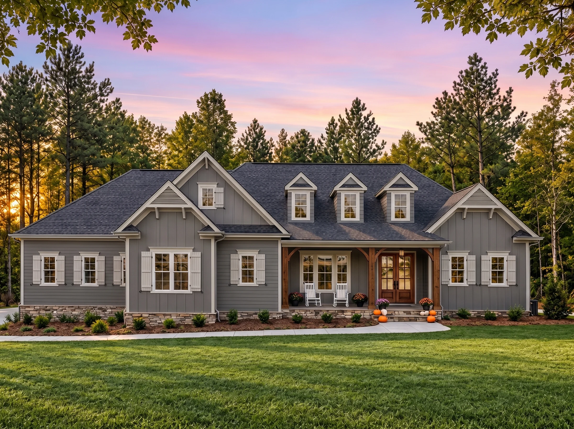 Plan  17-1388 – The Lee Farmhouse |  New American – 4-Bed, 2-Bath, 3,571 SF - Warm Charcoal, AI-generated exterior concept