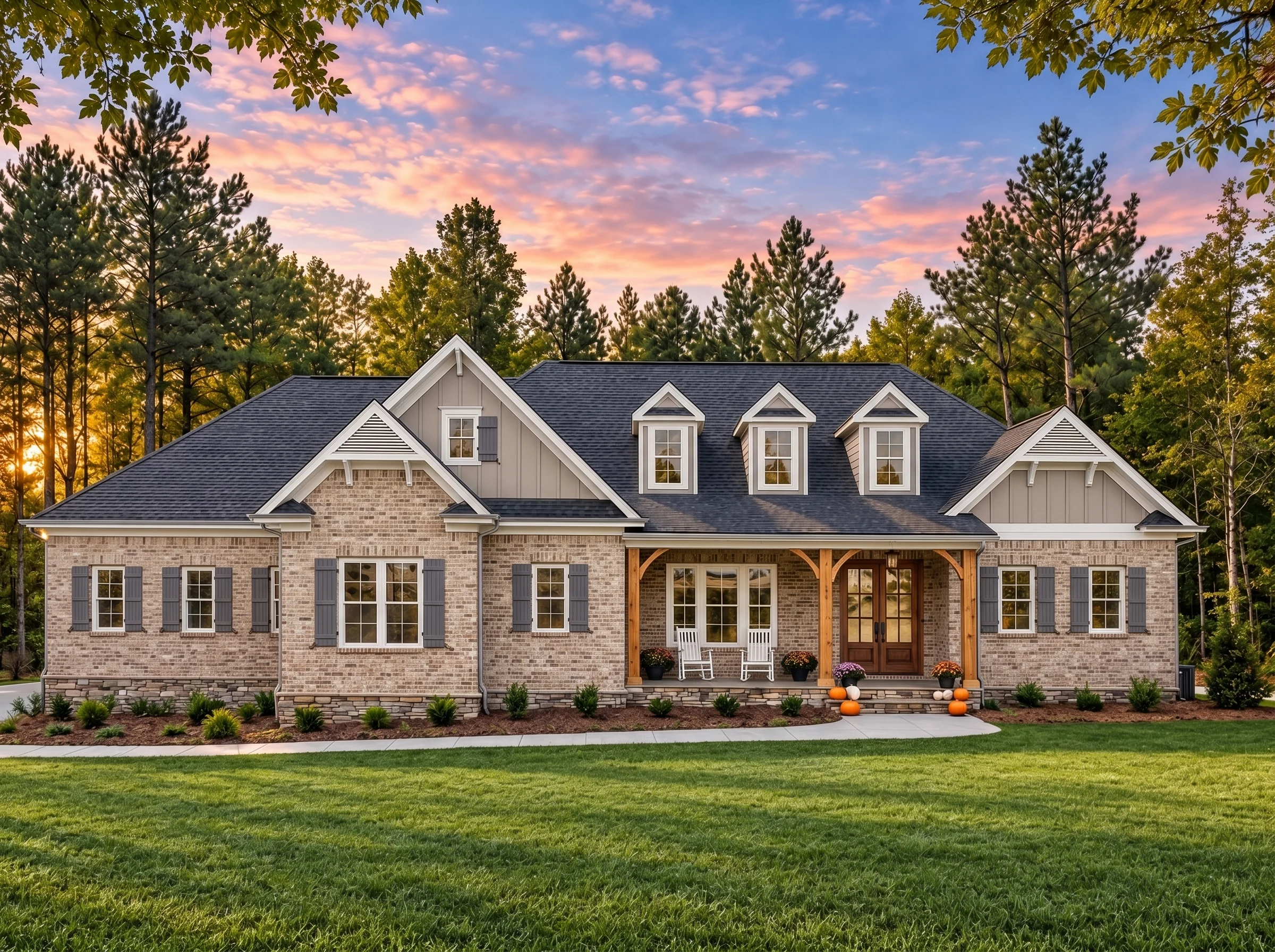 Plan  17-1388 – The Lee Farmhouse |  New American – 4-Bed, 2-Bath, 3,571 SF - Natural Brick, AI-generated exterior concept