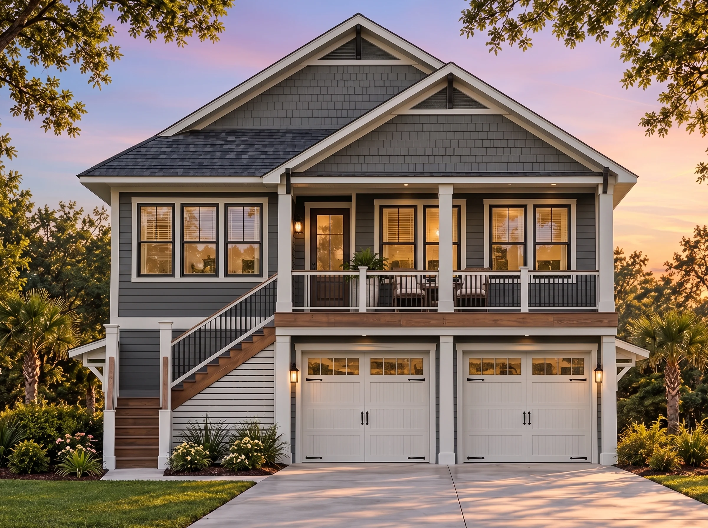 Plan  17-1409 – The Hall Estate |  Coastal Traditional – 3-Bed, 4-Bath, 1,860 SF - Warm Charcoal, AI-generated exterior concept