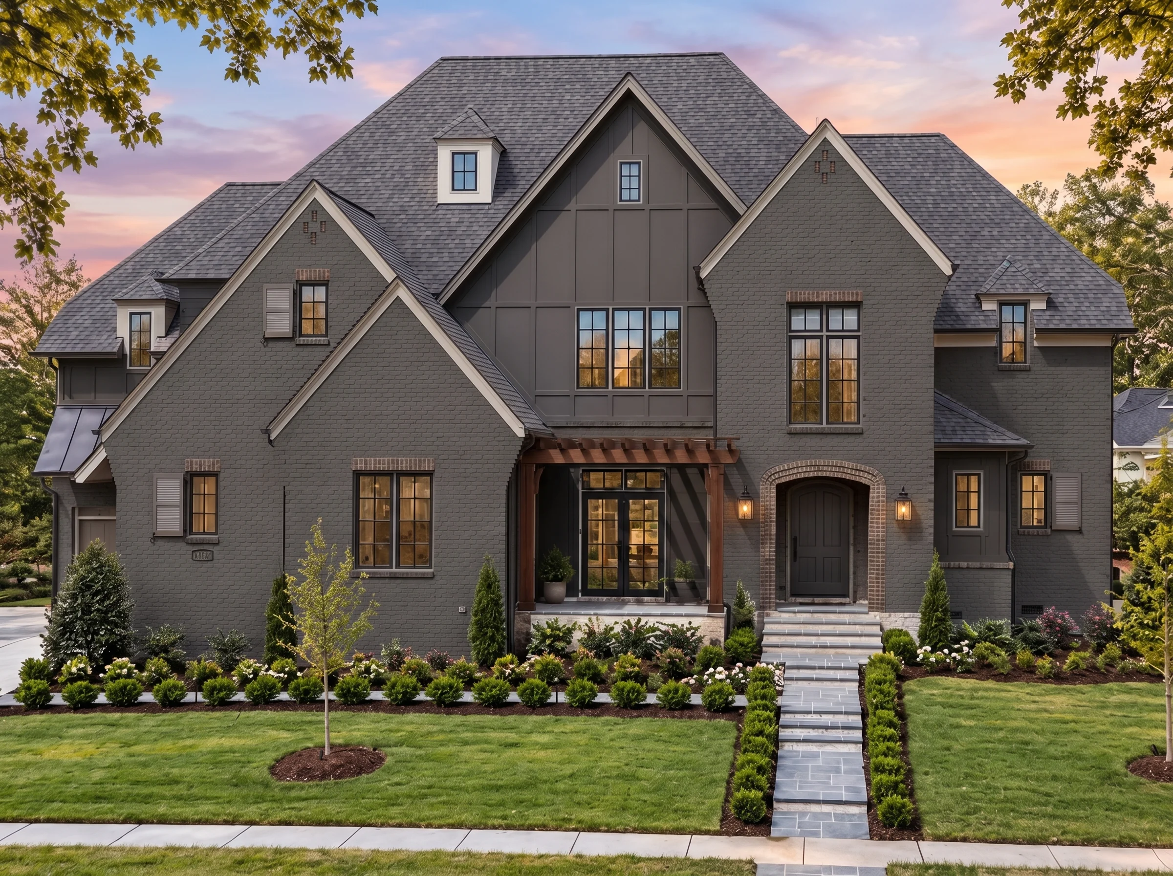 Plan  17-1415 – Aster Mill Cottage |  French Country – 5-Bed, 3.5-Bath, 4,135 SF - Warm Charcoal, AI-generated exterior concept