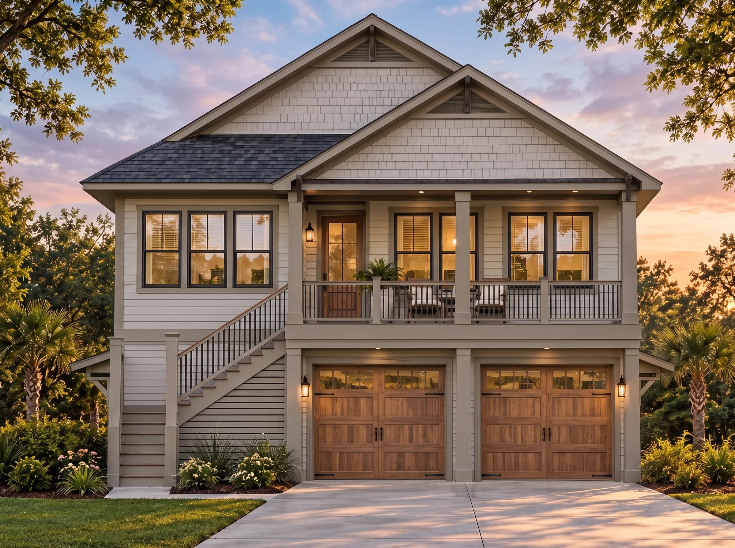 Plan  17-1409 – The Hall Estate |  Coastal Traditional – 3-Bed, 4-Bath, 1,860 SF - Mushroom Taupe, AI-generated exterior concept