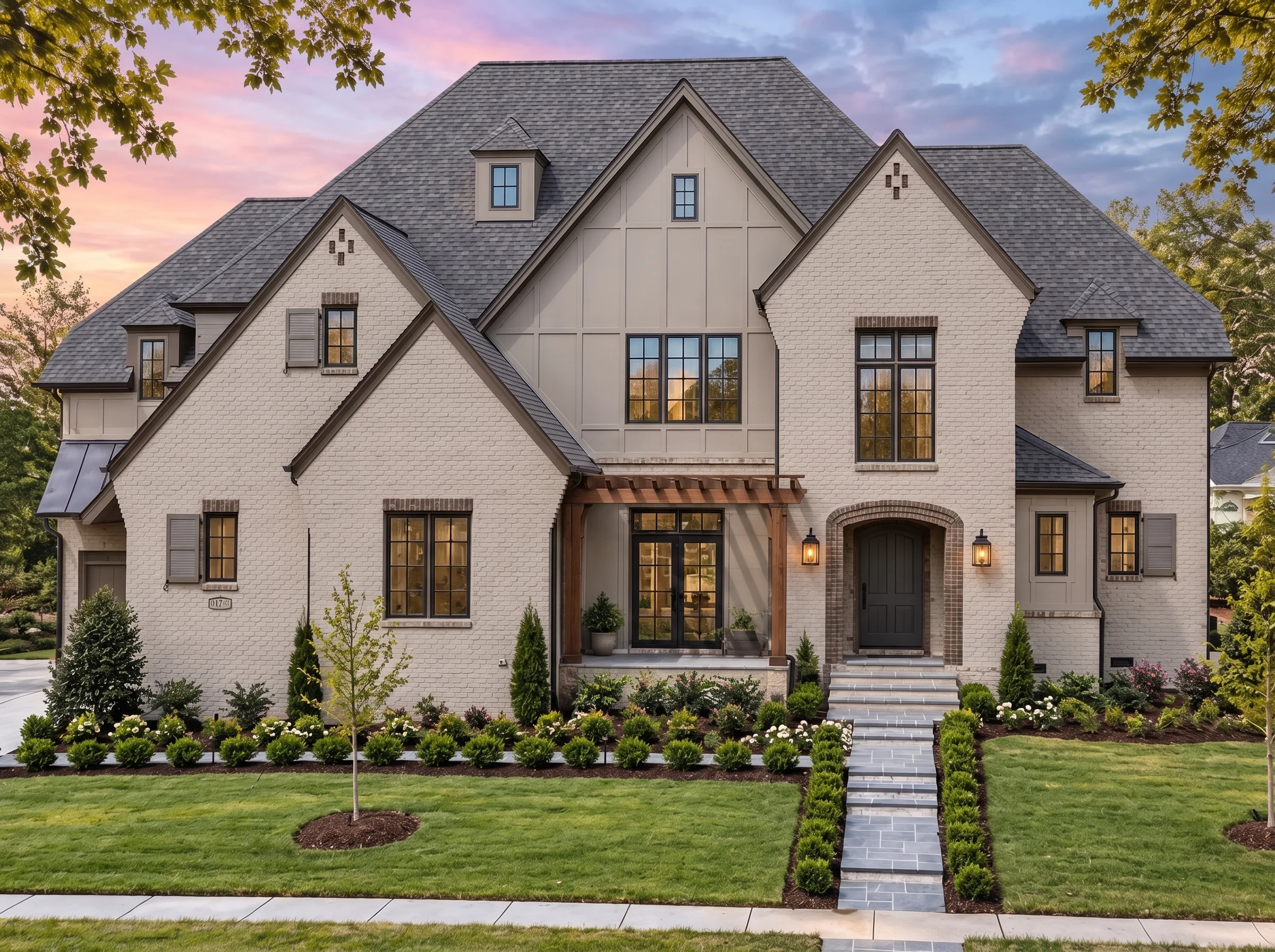 Plan  17-1415 – Aster Mill Cottage |  French Country – 5-Bed, 3.5-Bath, 4,135 SF - Mushroom Taupe, AI-generated exterior concept