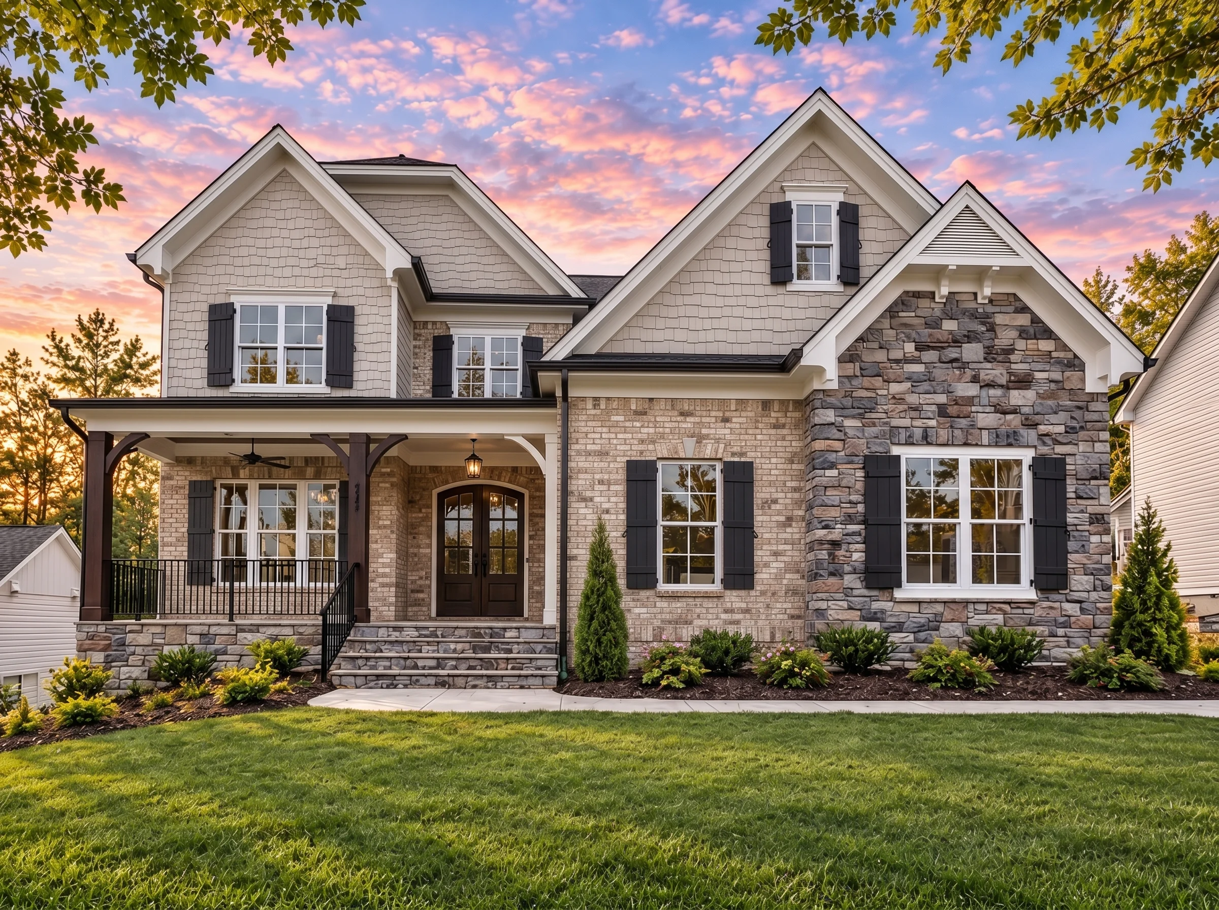 Plan  17-1400 – Auburn Glen House |  New American – 5-Bed, 5-Bath, 4,597 SF - Natural Brick, AI-generated exterior concept