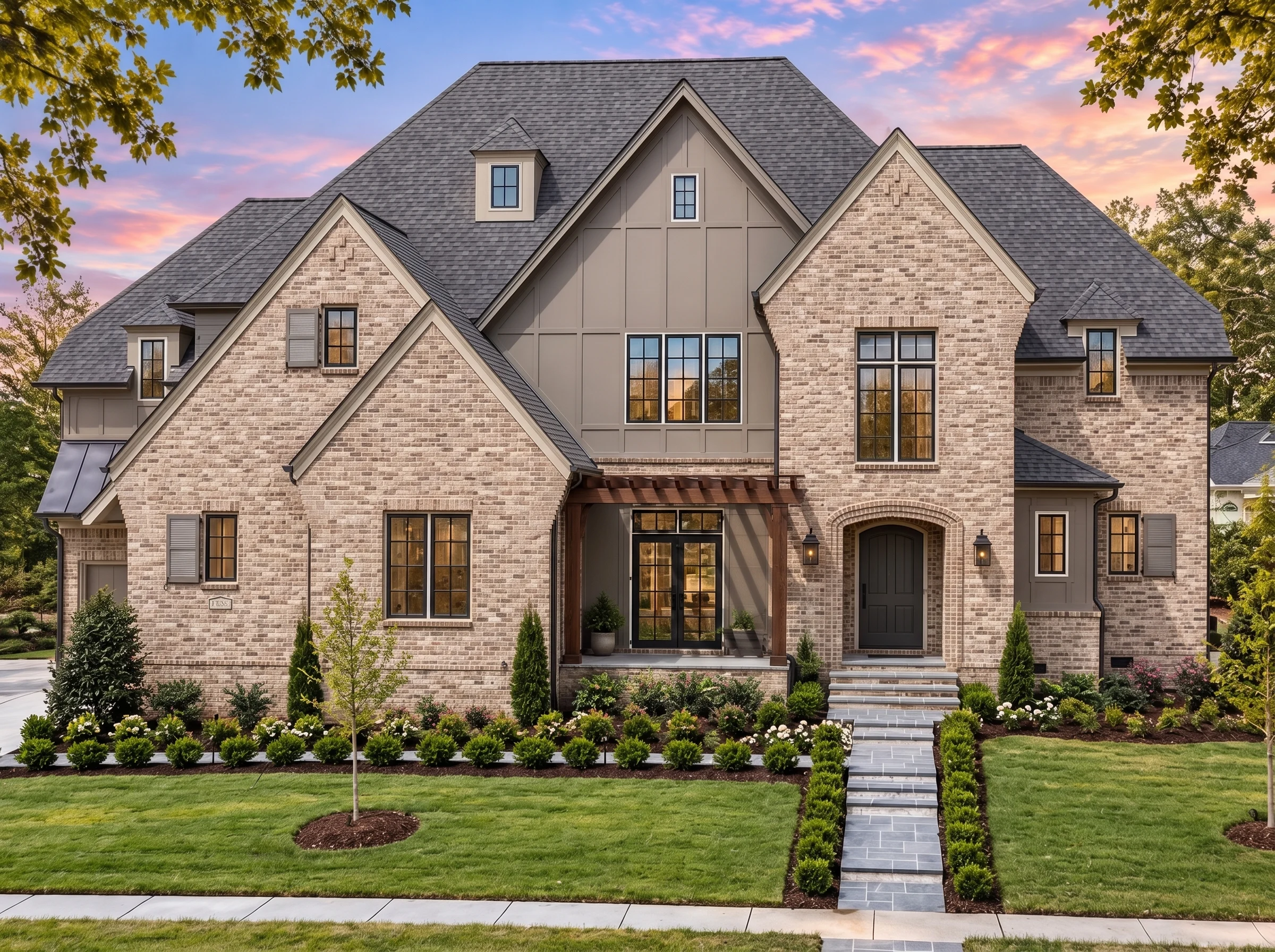 Plan  17-1415 – Aster Mill Cottage |  French Country – 5-Bed, 3.5-Bath, 4,135 SF - Natural Brick, AI-generated exterior concept