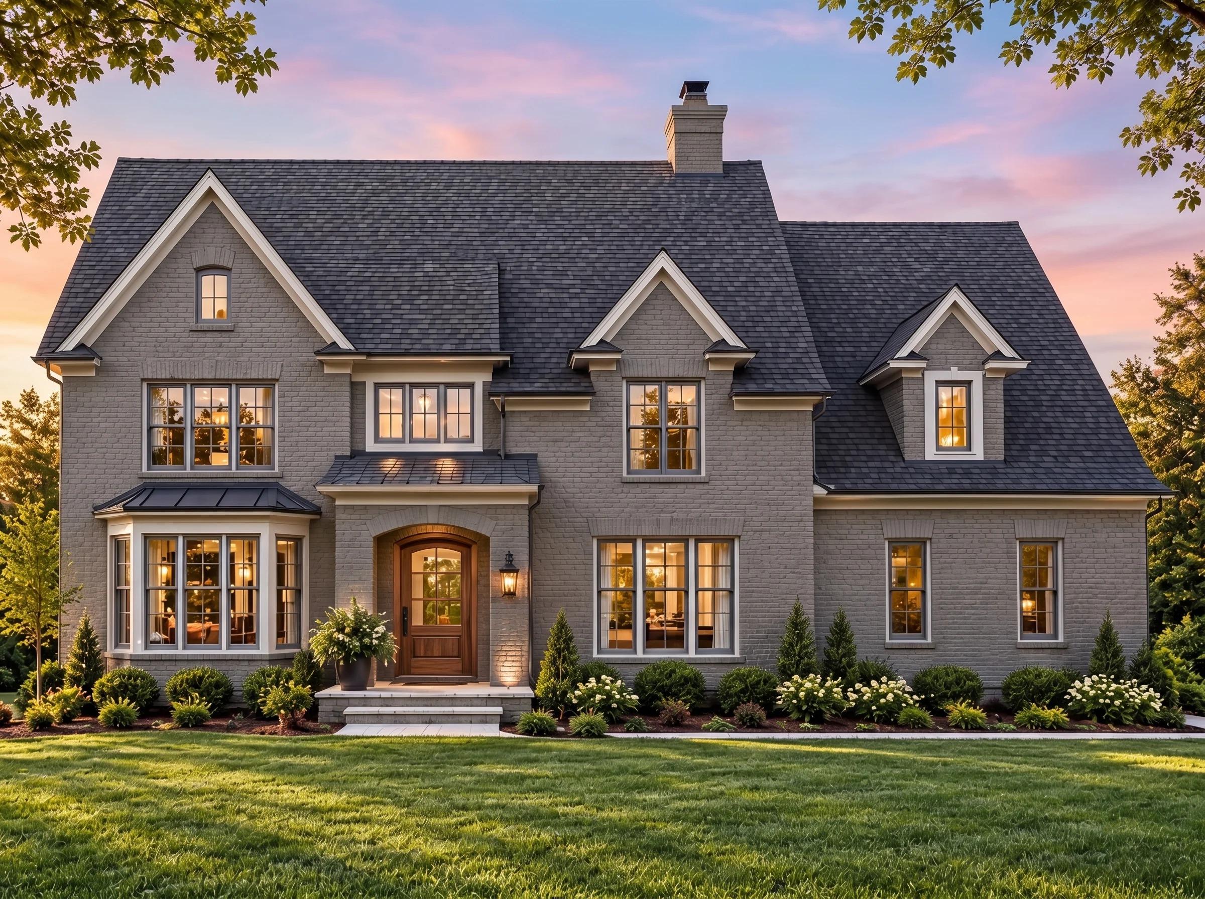 Plan  17-1437 – The Young Cottage |  Traditional Colonial – 5-Bed, 5-Bath, 6,344 SF - Warm Charcoal, AI-generated exterior concept