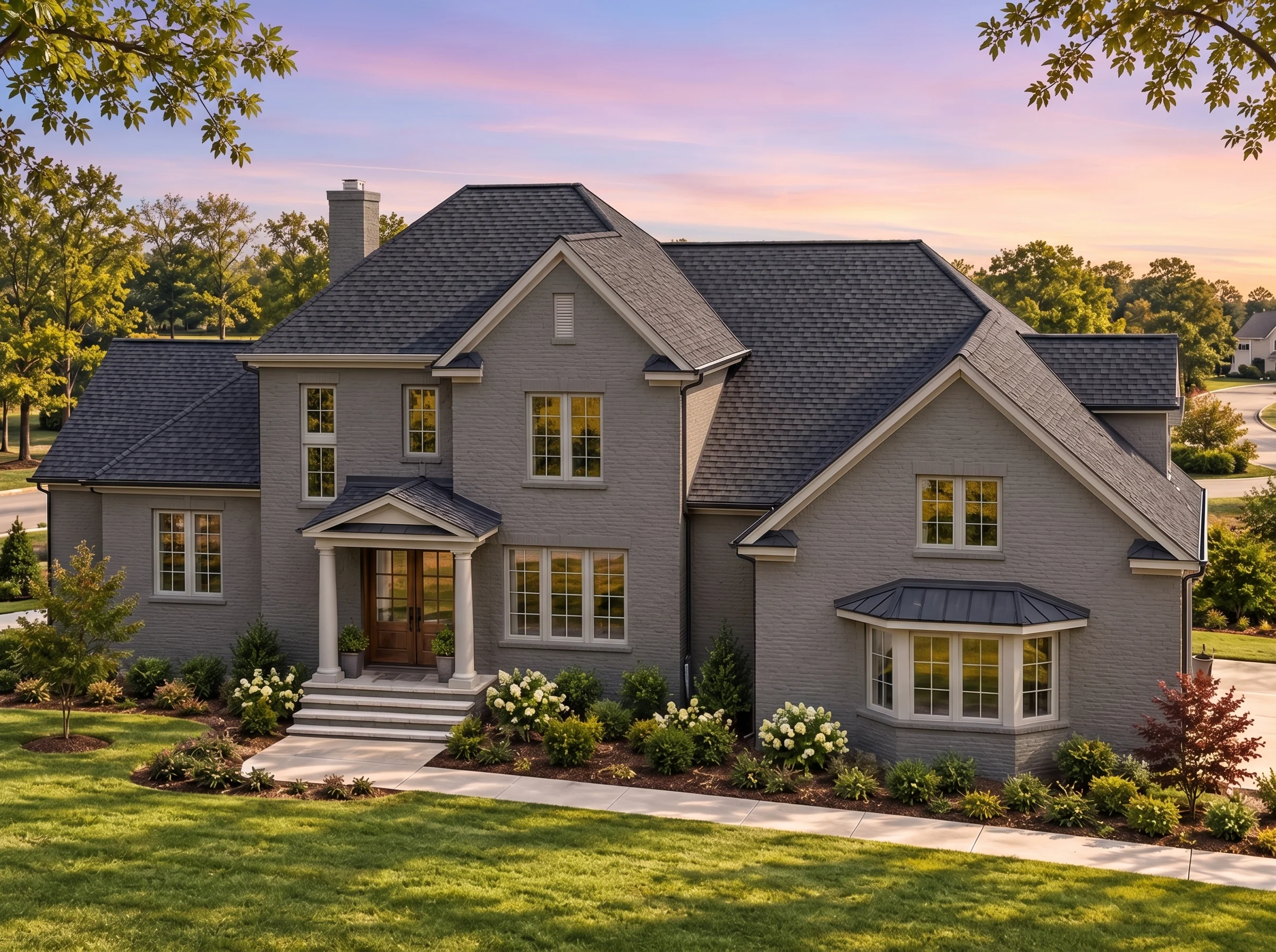 Plan  17-1441 – Auburn Harbor Retreat  | Modern Farmhouse – 4-Bed, 5-Bath, 4,360 SF - Warm Charcoal, AI-generated exterior concept