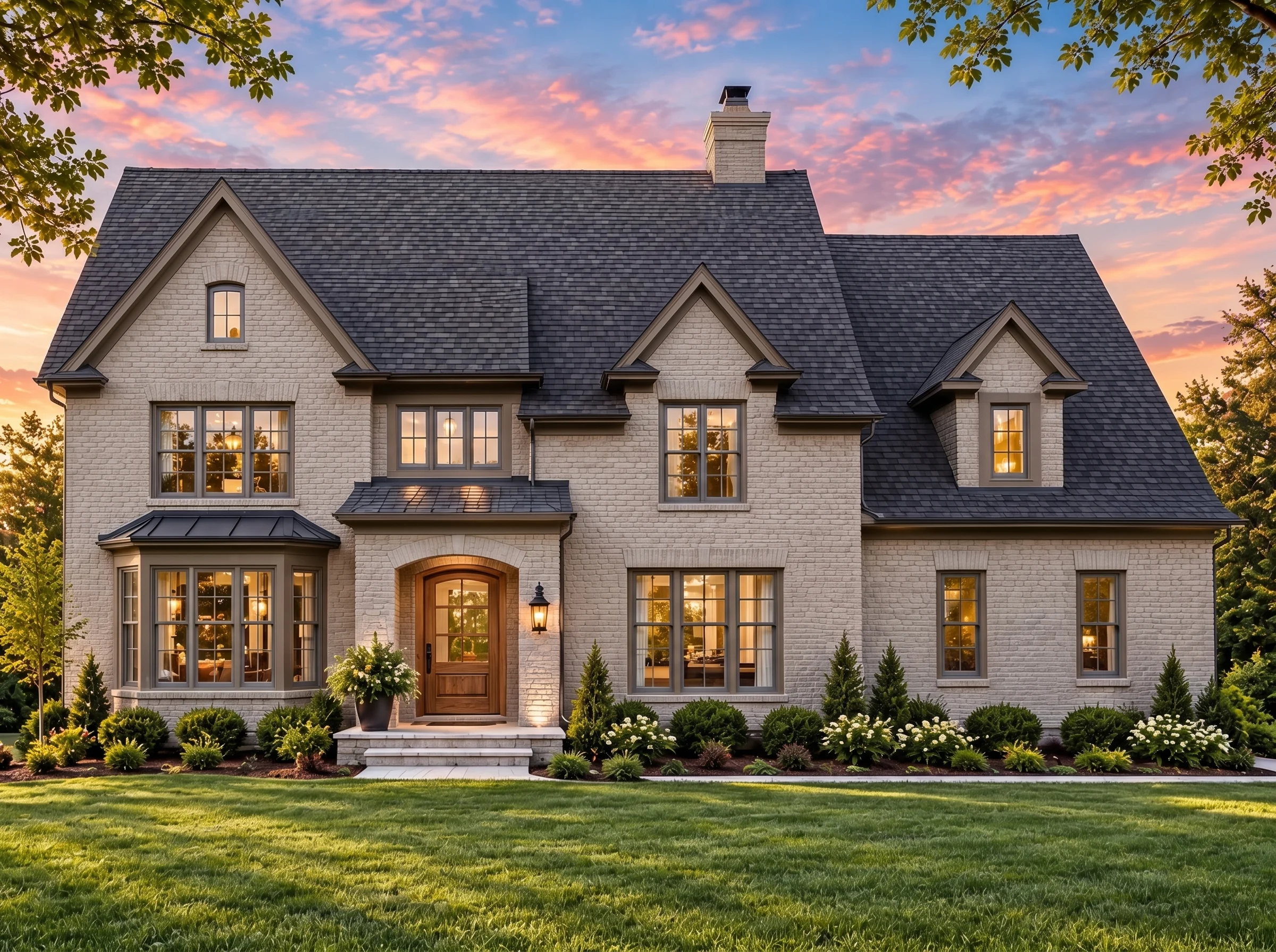 Plan  17-1437 – The Young Cottage |  Traditional Colonial – 5-Bed, 5-Bath, 6,344 SF - Mushroom Taupe, AI-generated exterior concept
