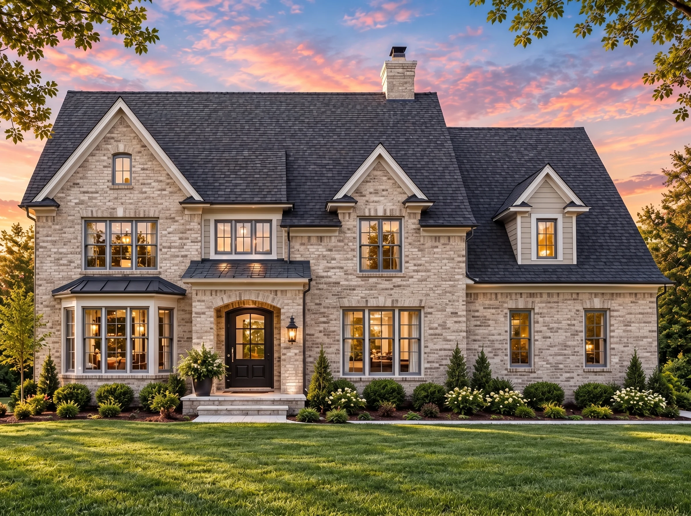 Plan  17-1437 – The Young Cottage |  Traditional Colonial – 5-Bed, 5-Bath, 6,344 SF - Natural Brick, AI-generated exterior concept