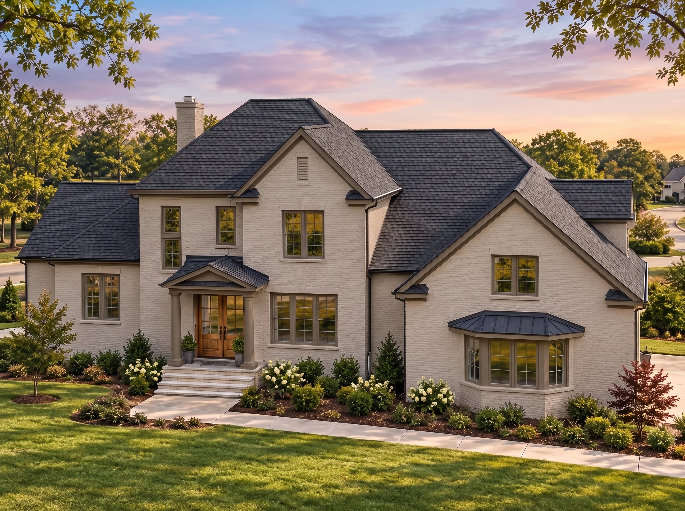 Plan  17-1441 – Auburn Harbor Retreat  | Modern Farmhouse – 4-Bed, 5-Bath, 4,360 SF - Mushroom Taupe, AI-generated exterior concept
