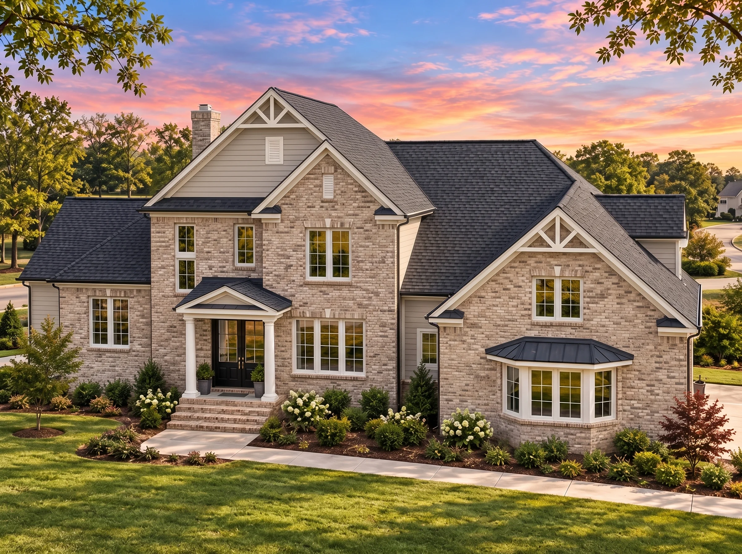 Plan  17-1441 – Auburn Harbor Retreat  | Modern Farmhouse – 4-Bed, 5-Bath, 4,360 SF - Natural Brick, AI-generated exterior concept