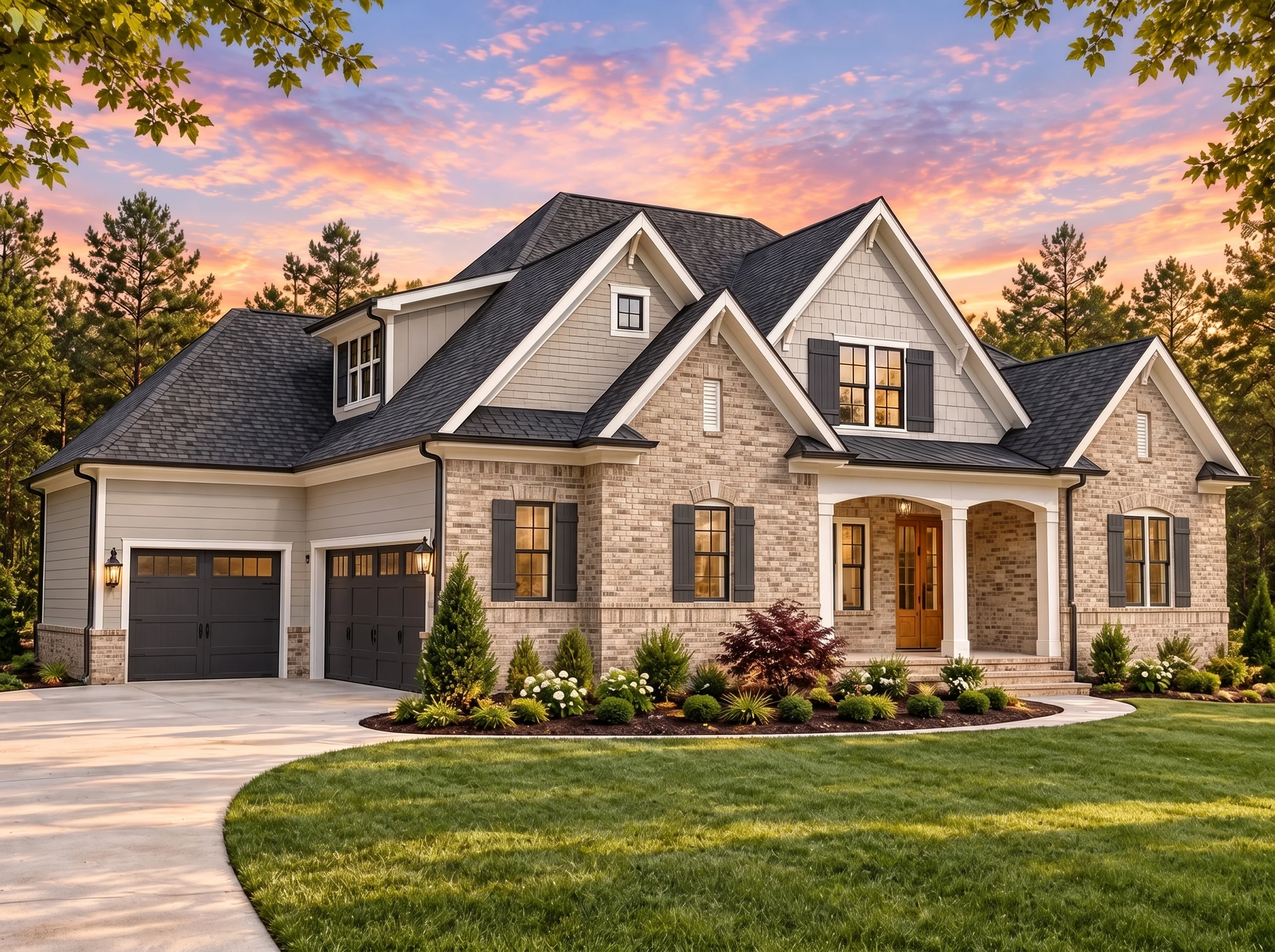 Plan  17-1452 – Hernandez Crossing |  New American – 4-Bed, 3.5-Bath, 3,300 SF - Natural Brick, AI-generated exterior concept
