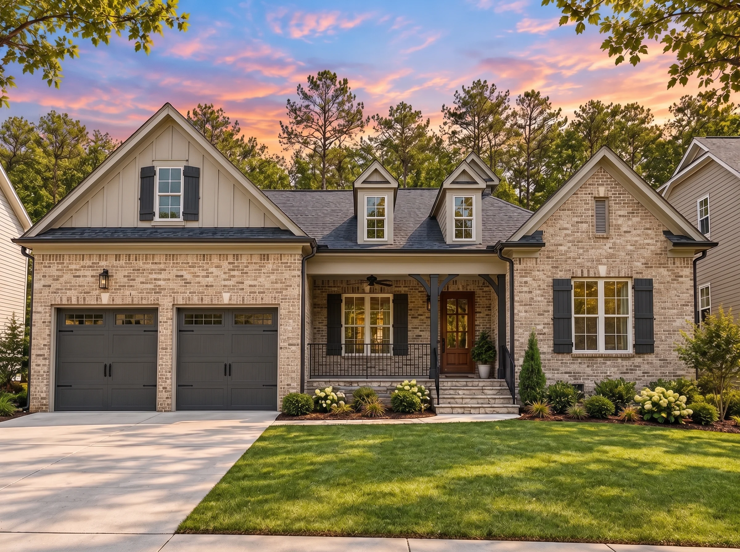 Plan  17-1473 – Aster Station House  | Modern Farmhouse – 4-Bed, 3.5-Bath, 2,815 SF - Natural Brick, AI-generated exterior concept