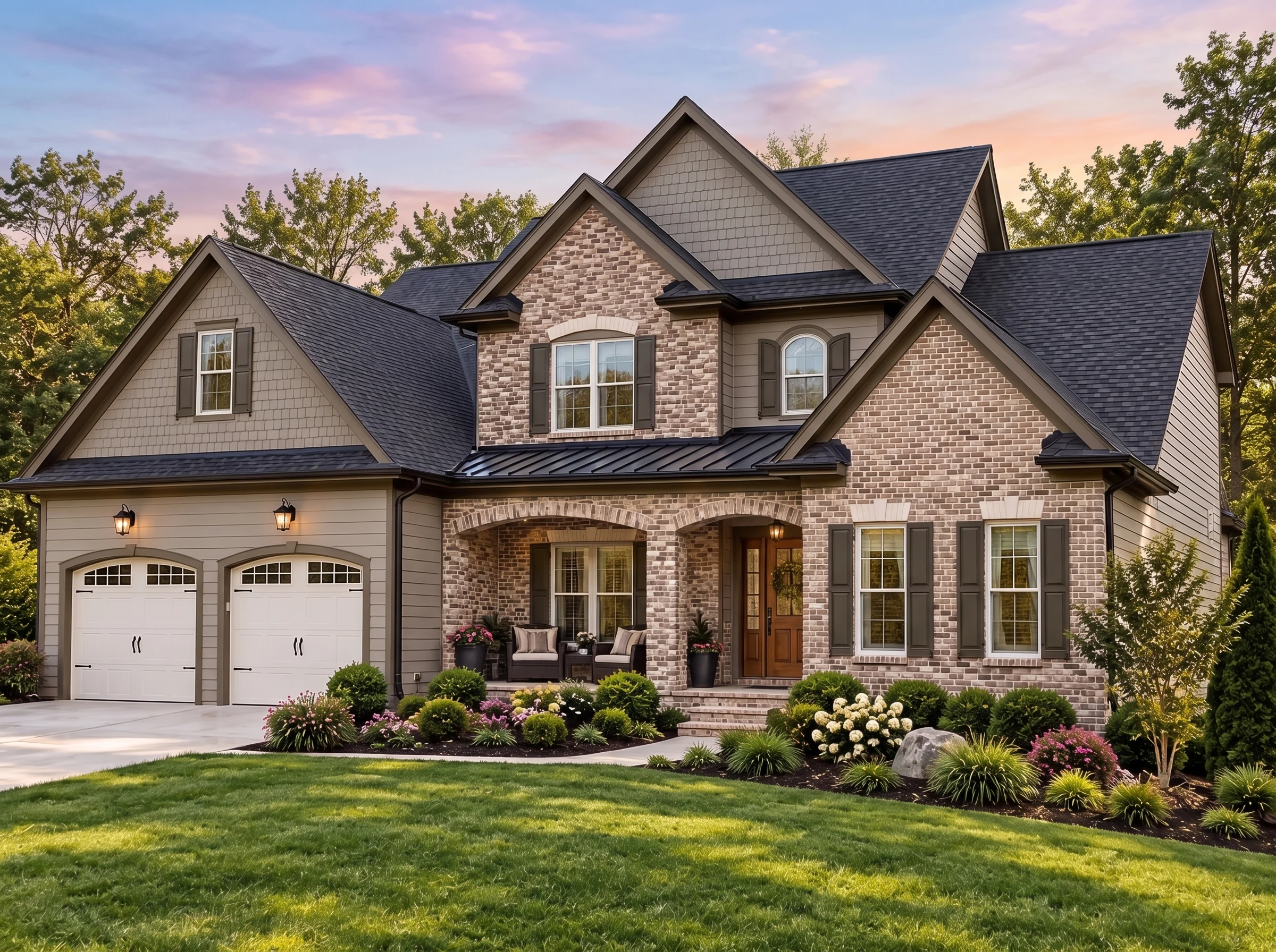 Plan  17-1531 – The Scott Station |  New American – 5-Bed, 4.5-Bath, 3,774 SF - Mushroom Taupe, AI-generated exterior concept