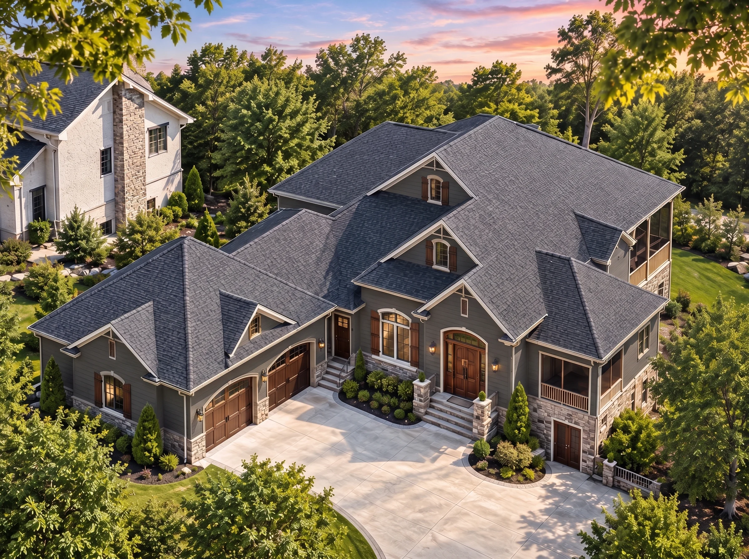 Plan  17-1606 – Nelson Ridge | New  American – 3-Bed, 3.5-Bath, 3,780 SF - Warm Charcoal, AI-generated exterior concept