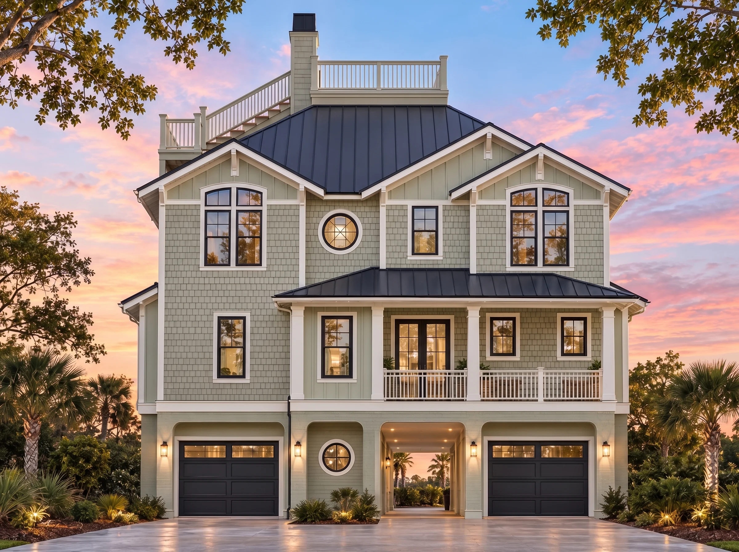 Plan  17-1596 – Windsor Cottage |  Coastal Traditional – 4-Bed, 4.5-Bath, 4,372 SF - Muted Sage, AI-generated exterior concept