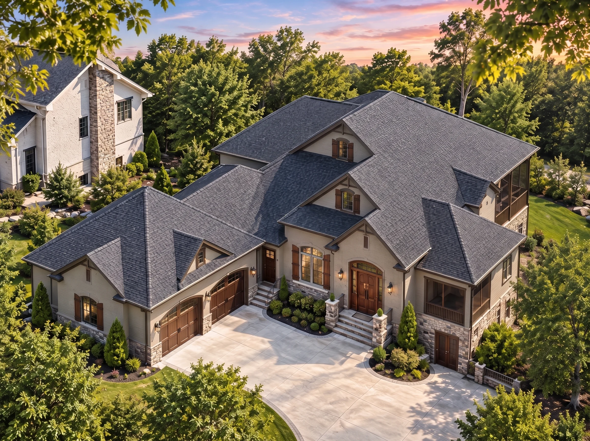 Plan  17-1606 – Nelson Ridge | New  American – 3-Bed, 3.5-Bath, 3,780 SF - Mushroom Taupe, AI-generated exterior concept